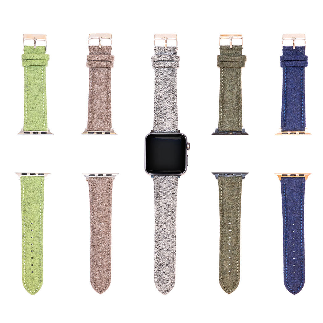 Waidzeit Smart Watch Strap made from Merino wool, showcasing its stylish design and available colors.