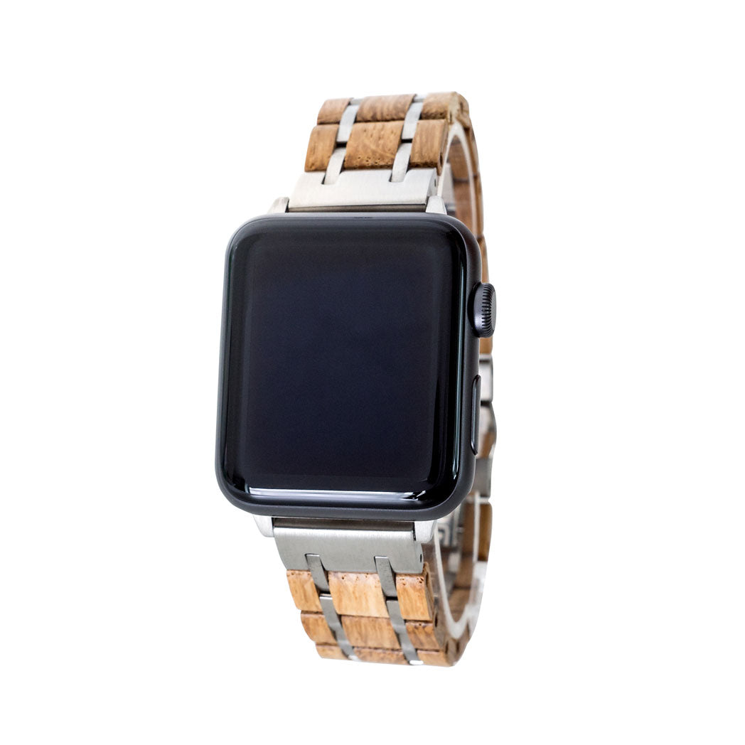 Waidzeit Smartwatch strap made from whisky barrel wood, showcasing its unique grain and texture, designed for Apple Watch.