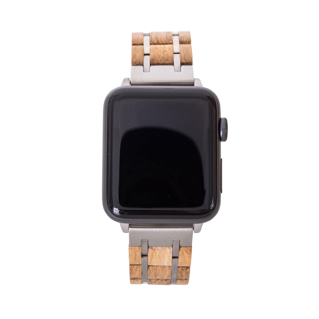 Waidzeit Smartwatch strap made from whisky barrel wood, showcasing its unique grain and texture, designed for Apple Watch.