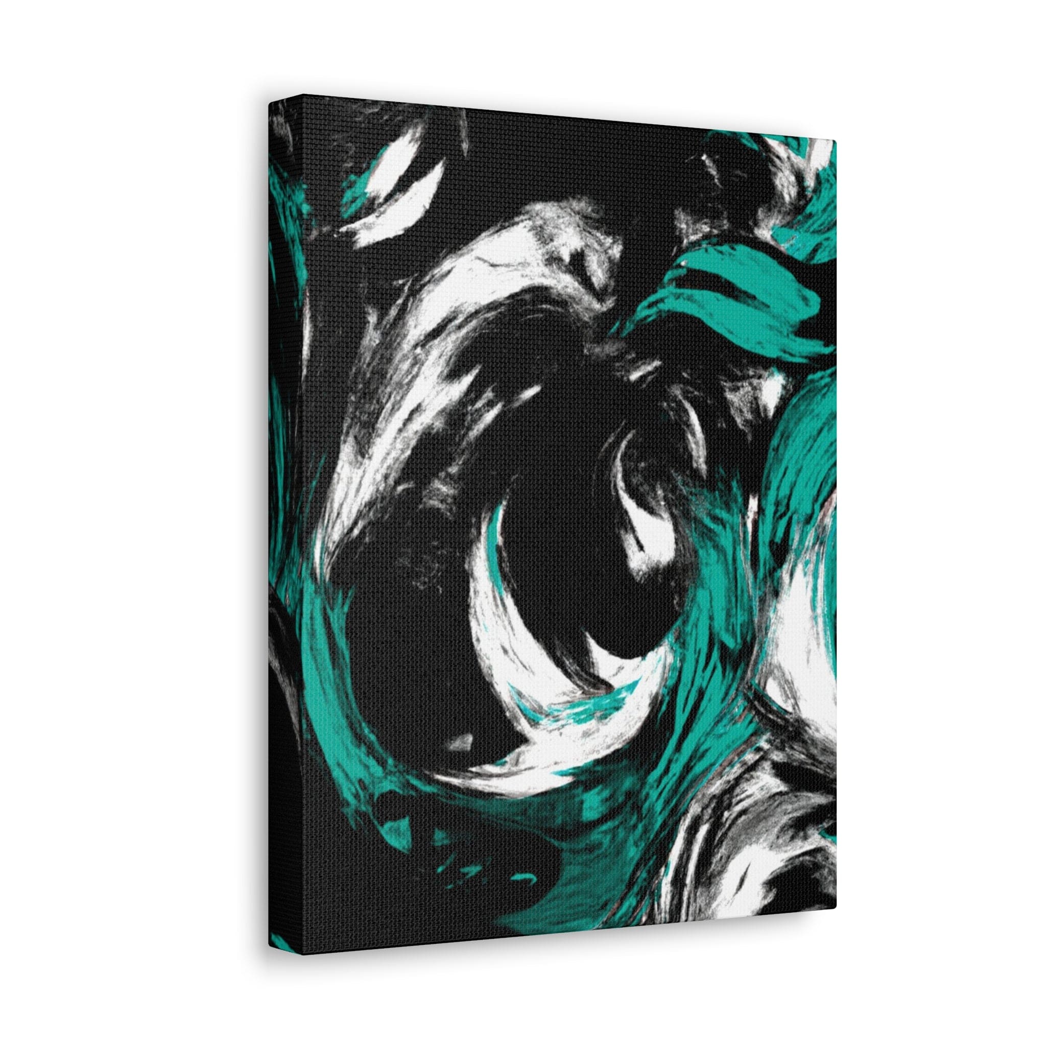 Abstract canvas print featuring black, green, and white colors, perfect for wall decor.