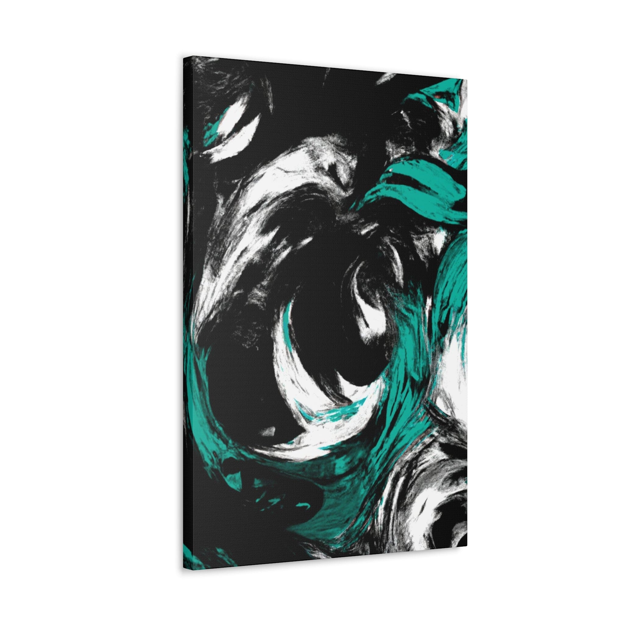 Abstract canvas print featuring black, green, and white colors, perfect for wall decor.