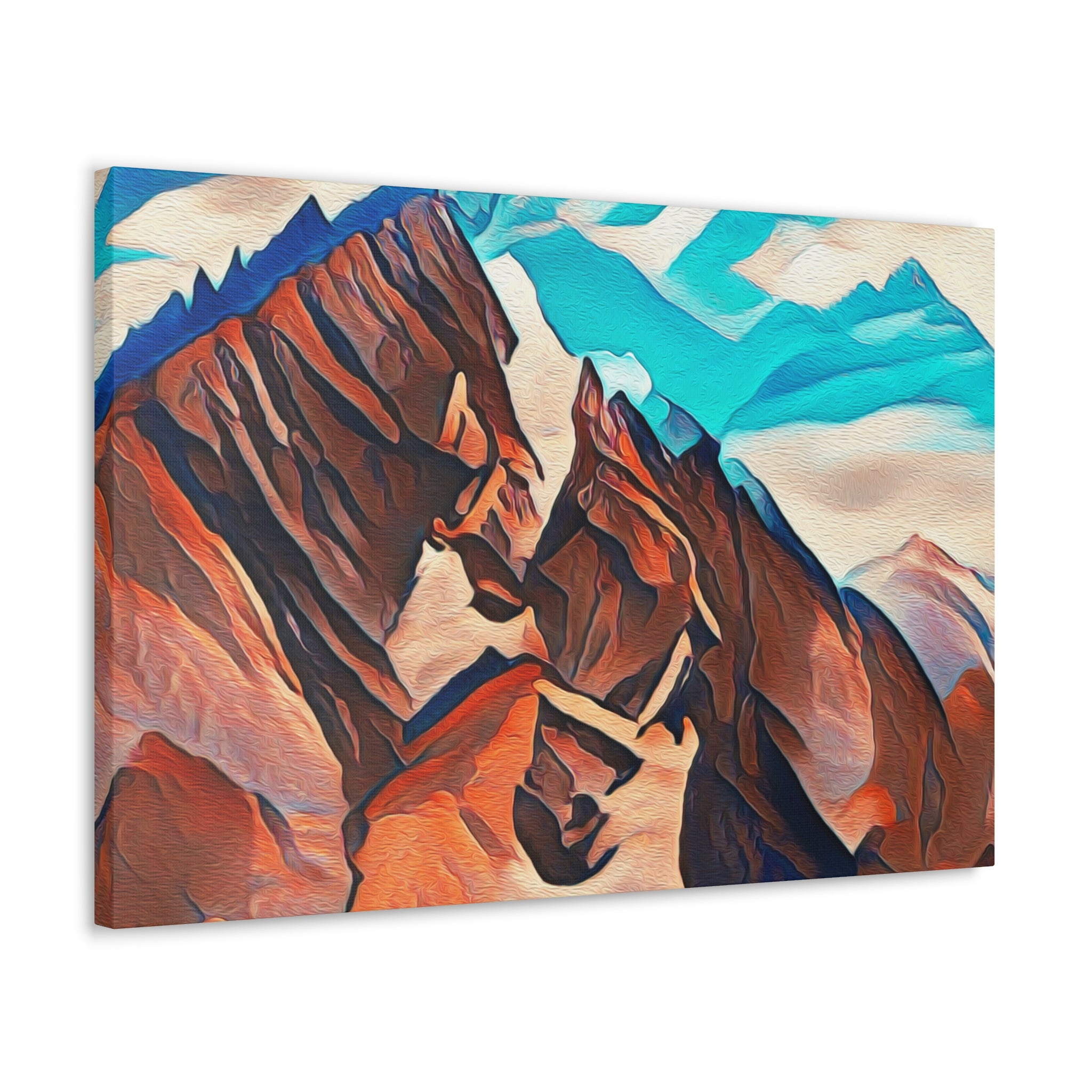 Canvas print artwork featuring brown horses in a serene landscape, showcasing vibrant colors and fine details.