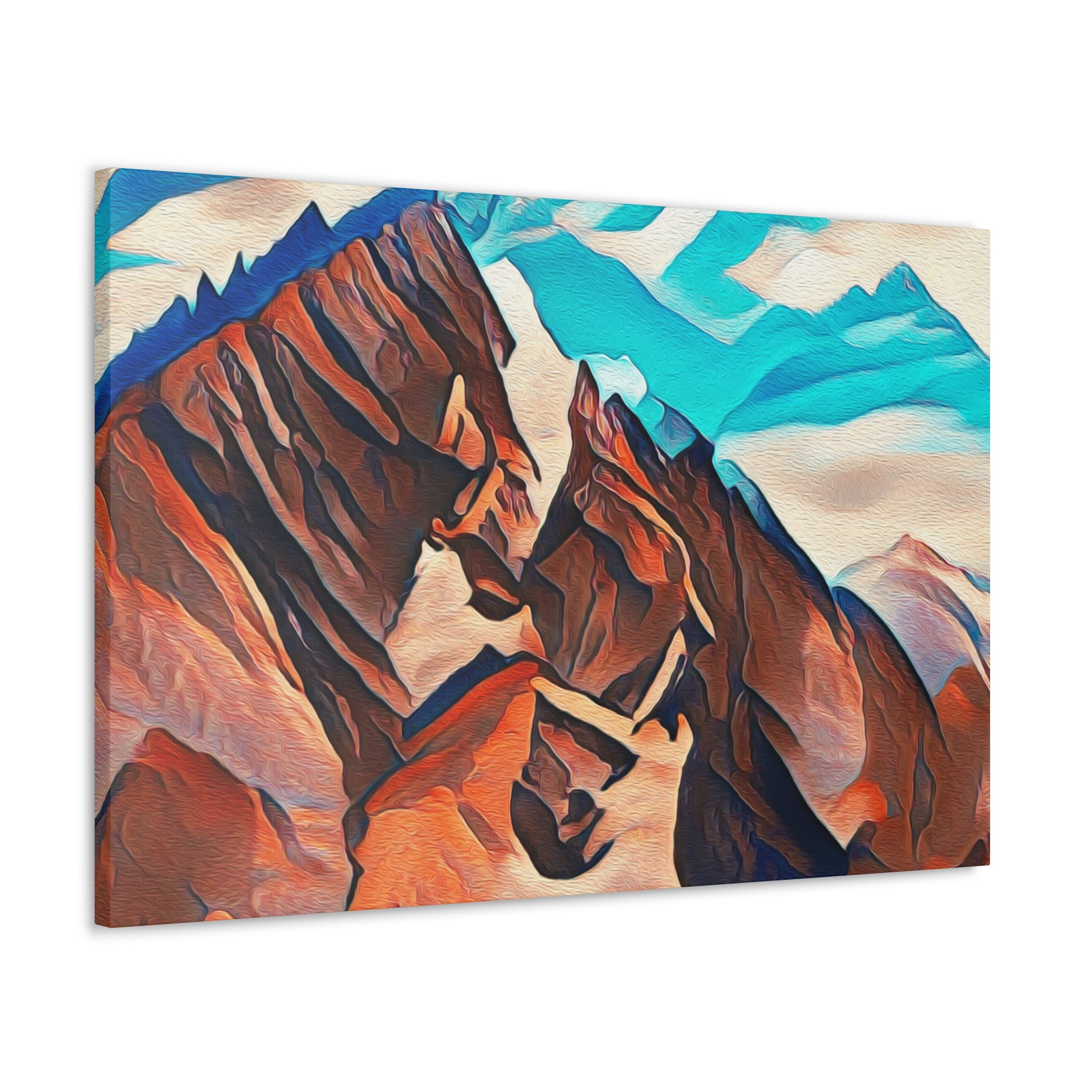 Canvas print artwork featuring brown horses in a serene landscape, showcasing vibrant colors and fine details.