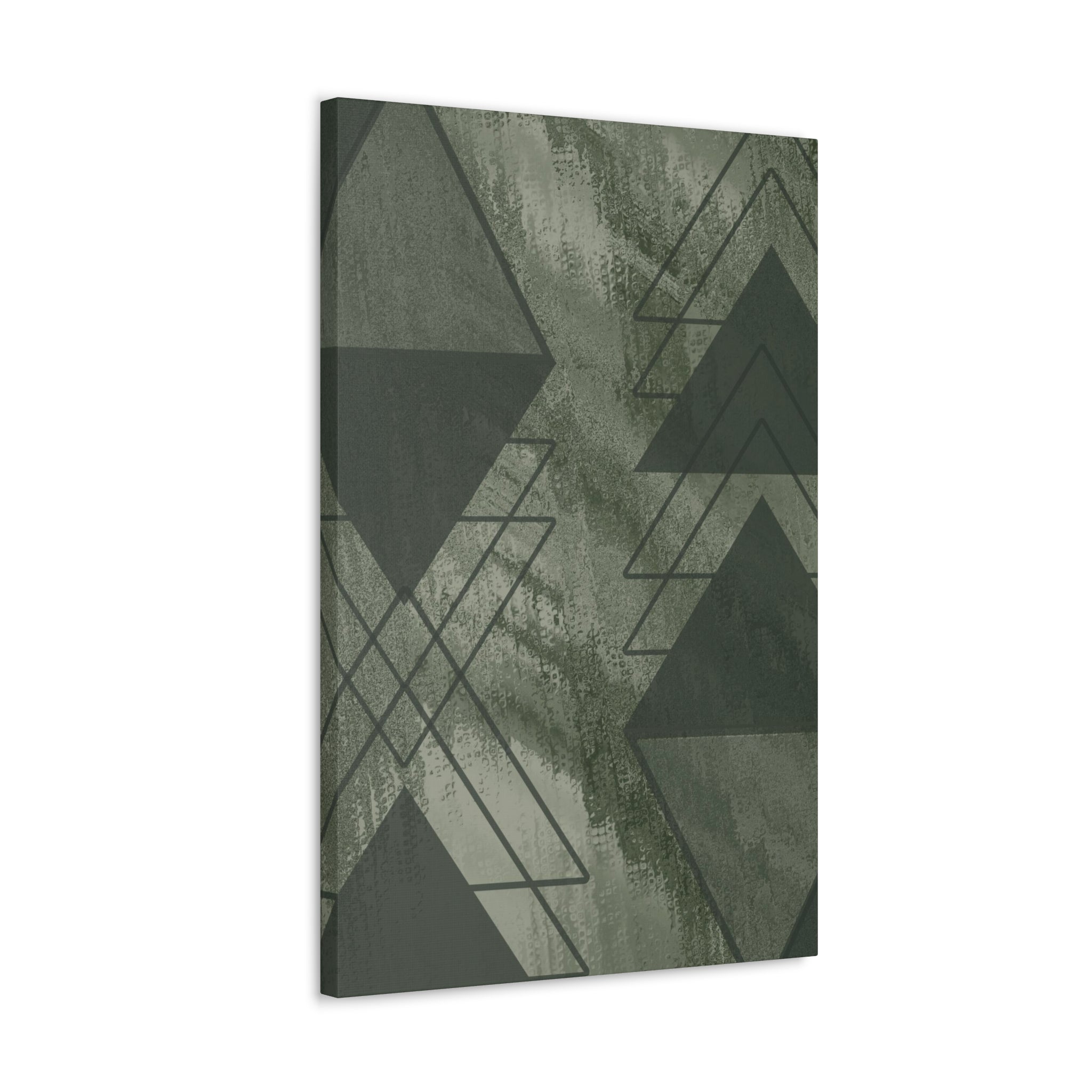 Olive Green Triangular Canvas Print showcasing a modern colorblock design, perfect for enhancing indoor decor.