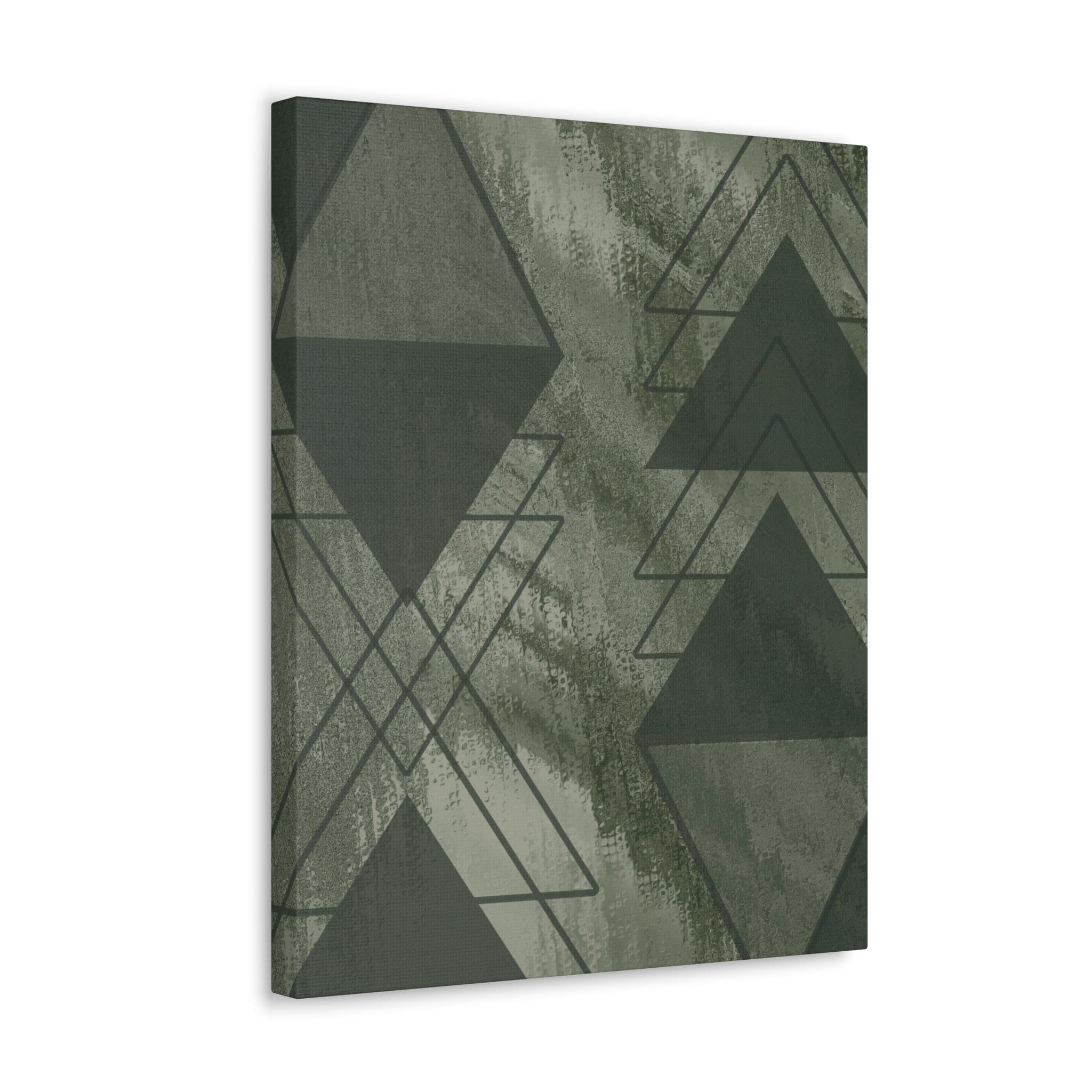 Olive Green Triangular Canvas Print showcasing a modern colorblock design, perfect for enhancing indoor decor.