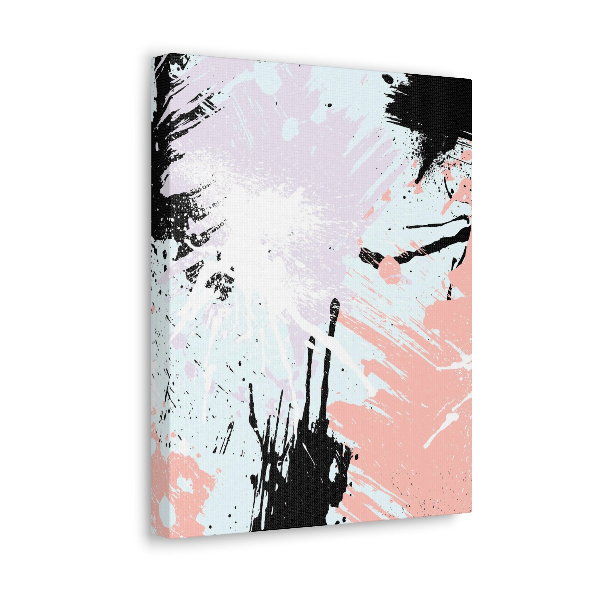 Canvas print artwork featuring a pink and black abstract pattern, showcasing vibrant colors and intricate designs.