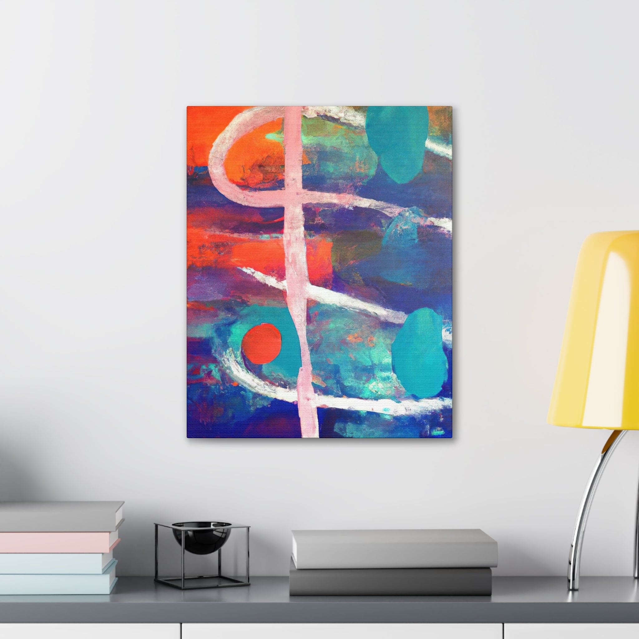 A vibrant red and blue abstract canvas print artwork, showcasing a modern design perfect for wall decor.