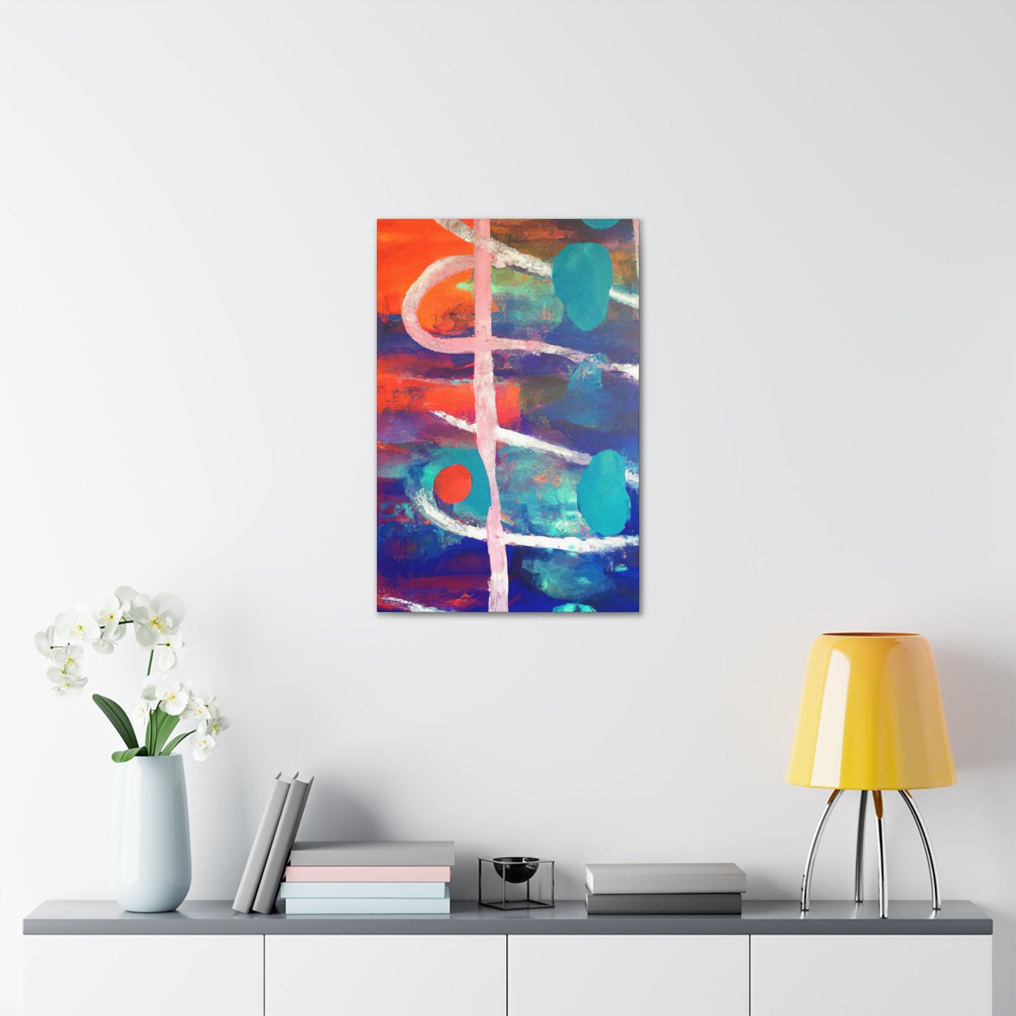 A vibrant red and blue abstract canvas print artwork, showcasing a modern design perfect for wall decor.