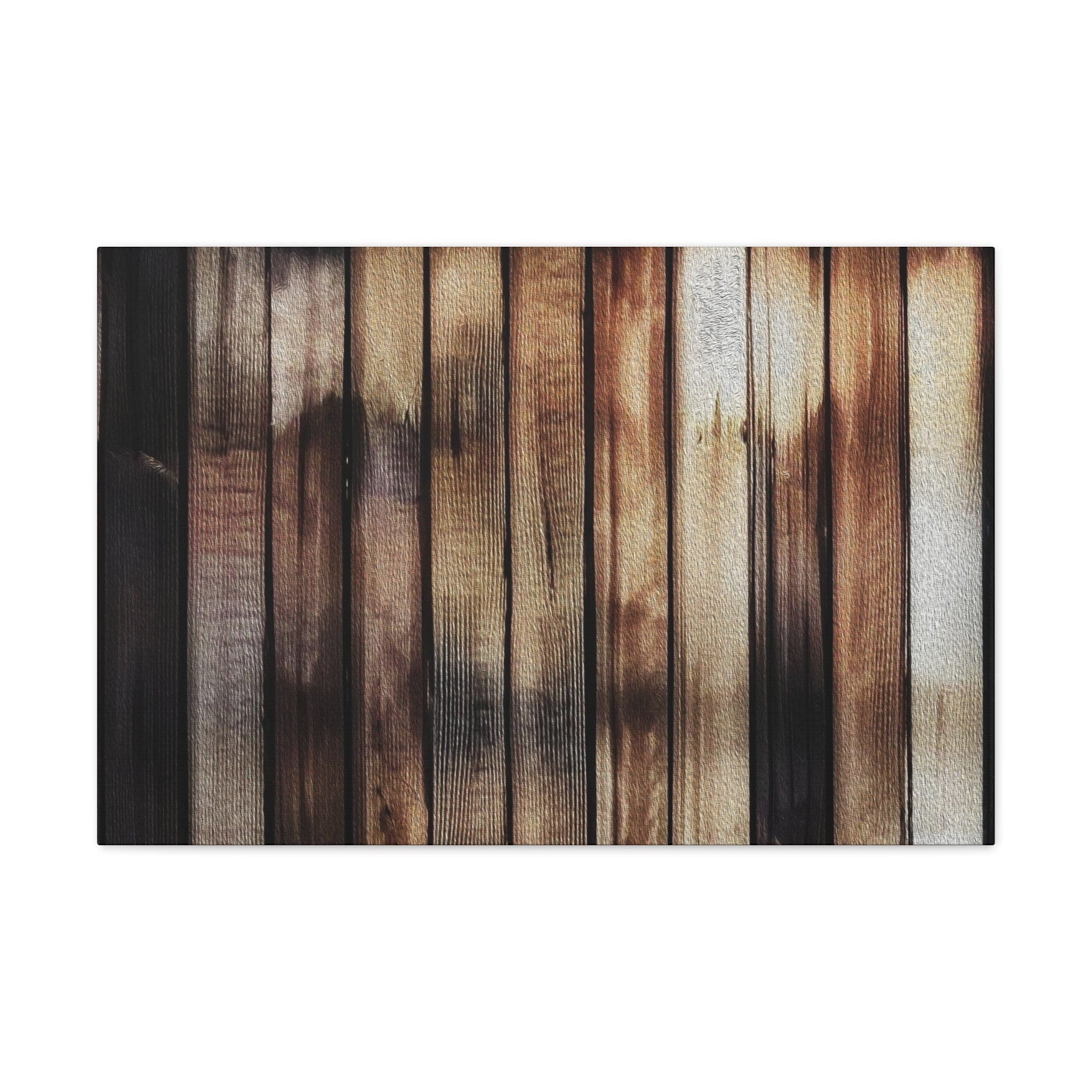 Canvas print artwork featuring a detailed wood grain pattern, showcasing rich textures and colors, perfect for home or office decor.