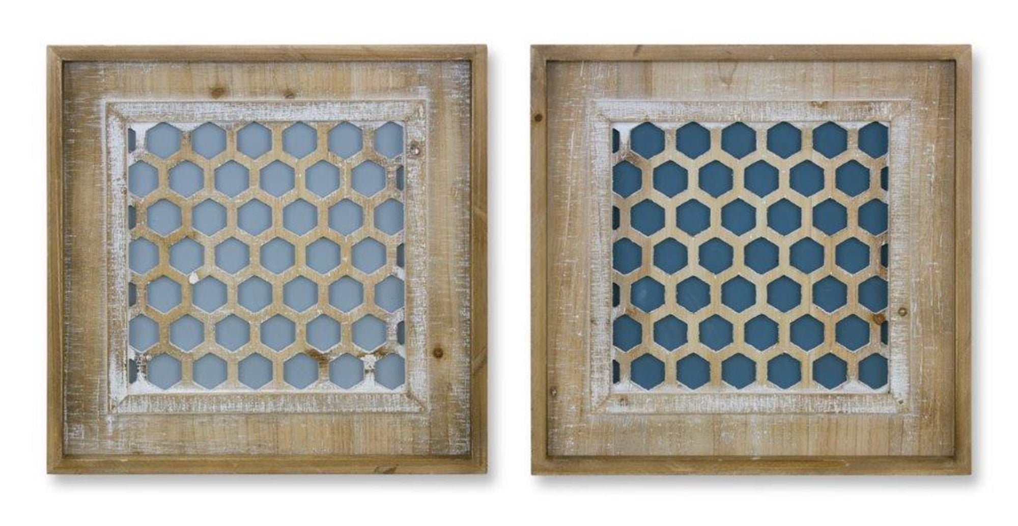 Set of two 15.25-inch square wall plaques made of MDF and wood, showcasing elegant designs suitable for home decor.