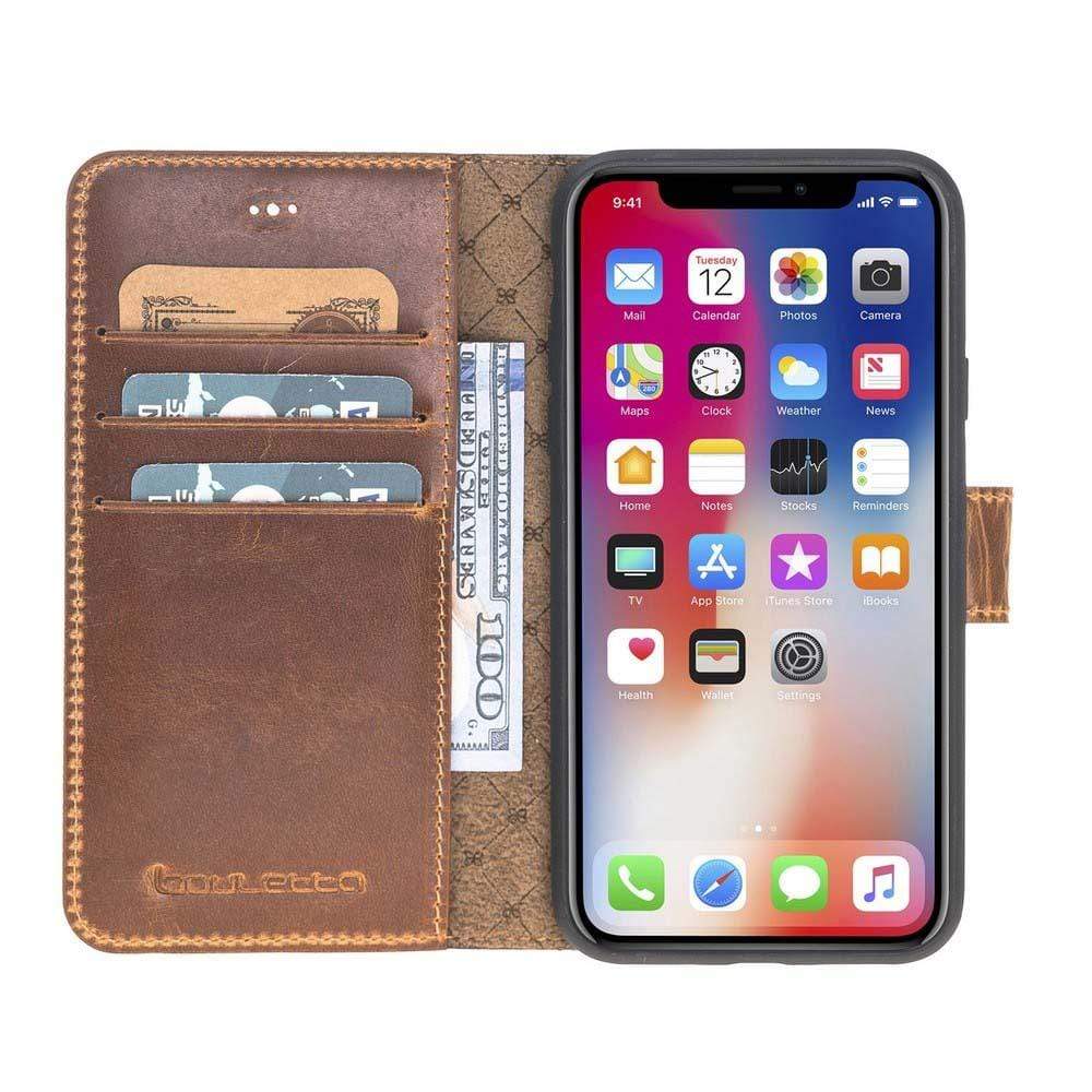 Wallet Folio Leather Case for Apple iPhone X series, featuring an ID slot and premium full grain leather design.