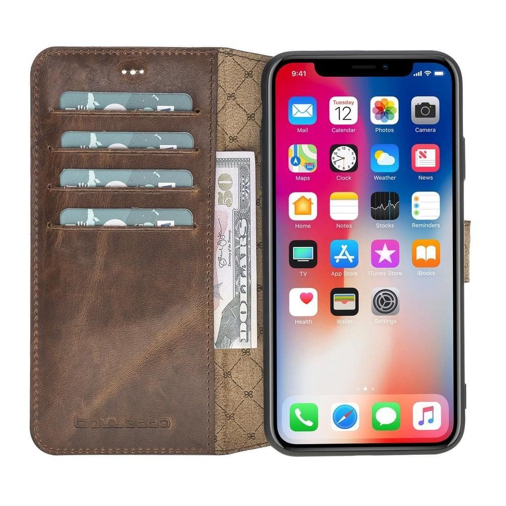 Wallet Folio Leather Case for Apple iPhone X series, featuring an ID slot and premium full grain leather design.