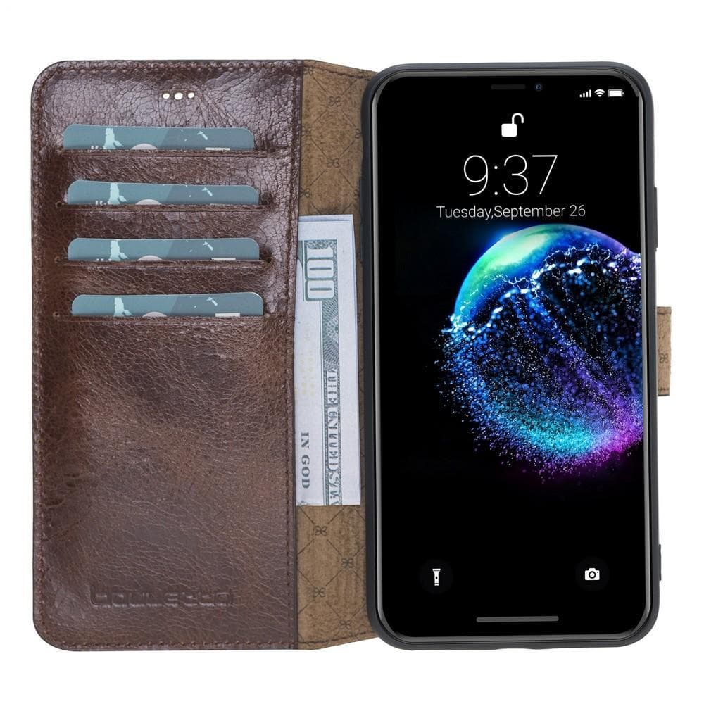 Wallet Folio Leather Case for Apple iPhone X series, featuring an ID slot and premium full grain leather design.