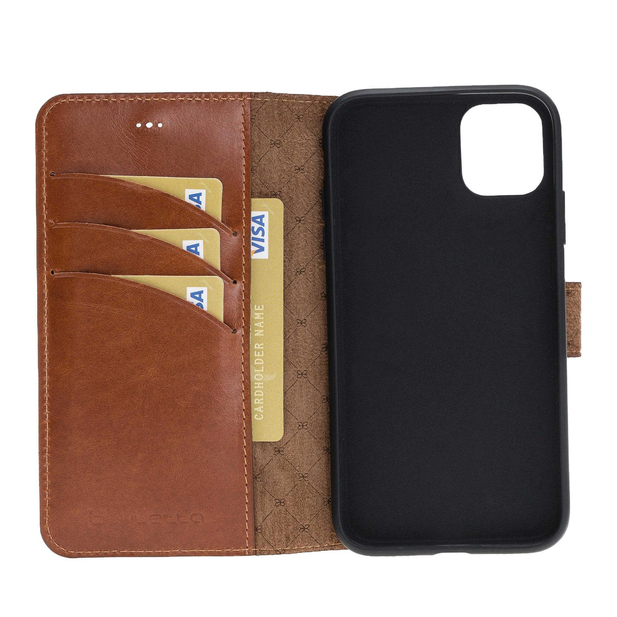 Bouletta Wallet Folio with ID Slot, a brown leather wallet case for Apple iPhone 11, featuring card slots and RFID protection.