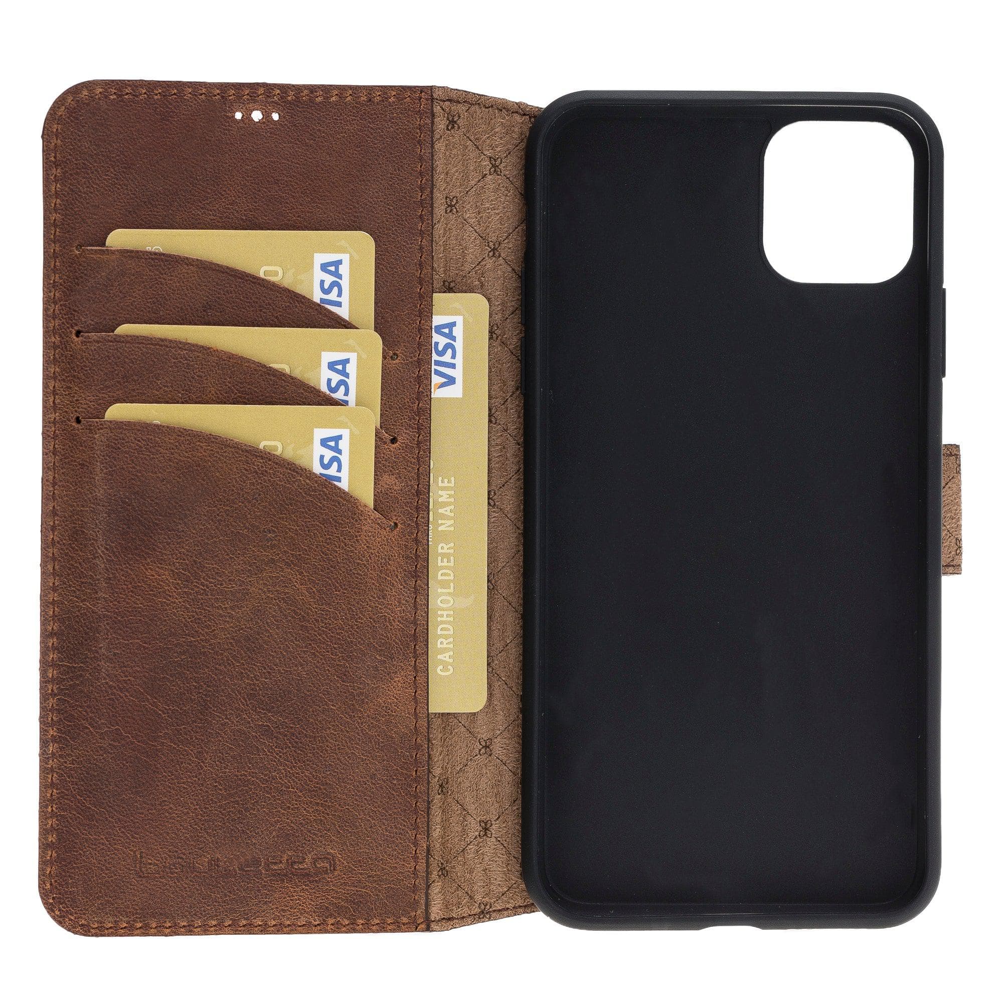 Bouletta Wallet Folio with ID Slot, a brown leather wallet case for Apple iPhone 11, featuring card slots and RFID protection.