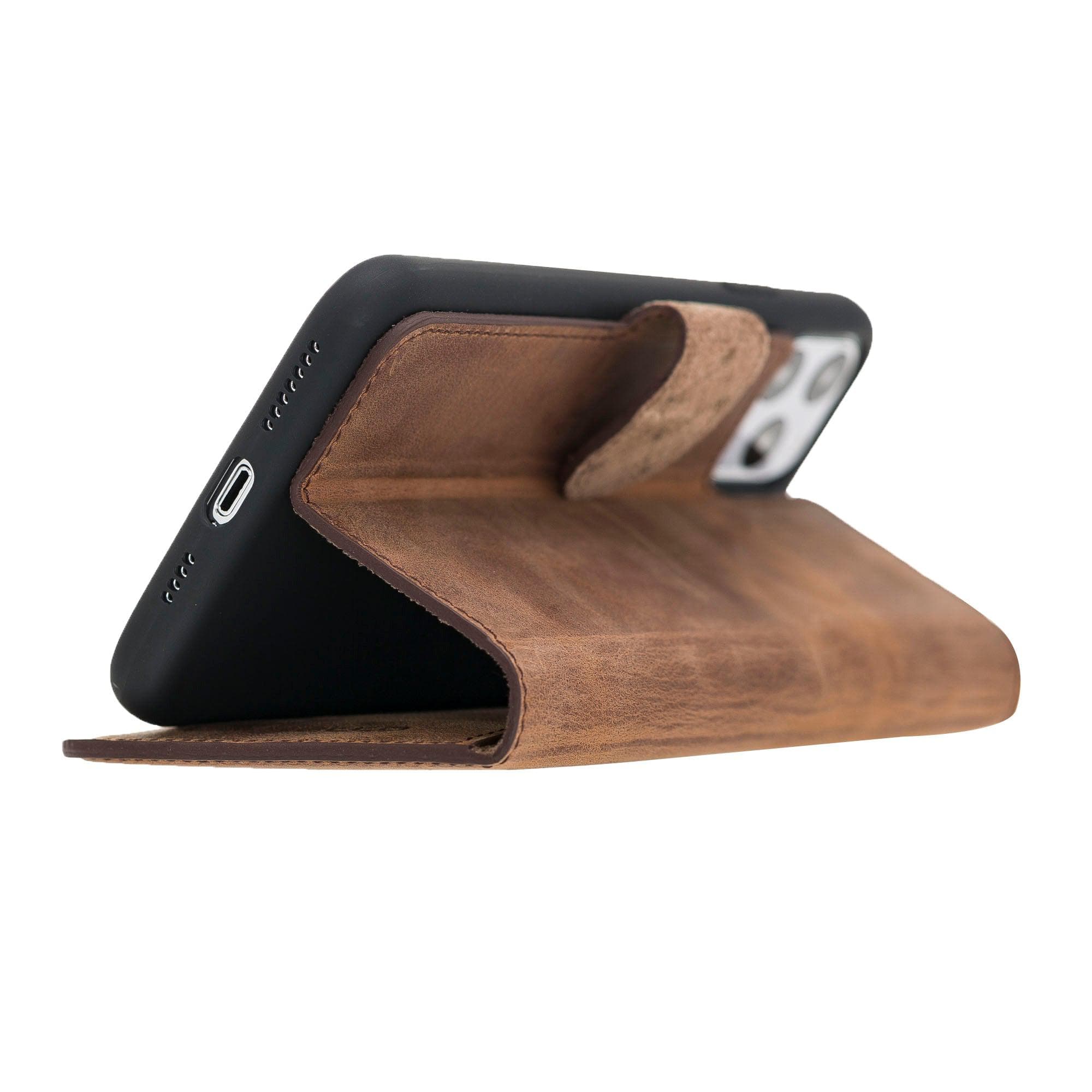 Bouletta Wallet Folio with ID Slot, a brown leather wallet case for Apple iPhone 11, featuring card slots and RFID protection.