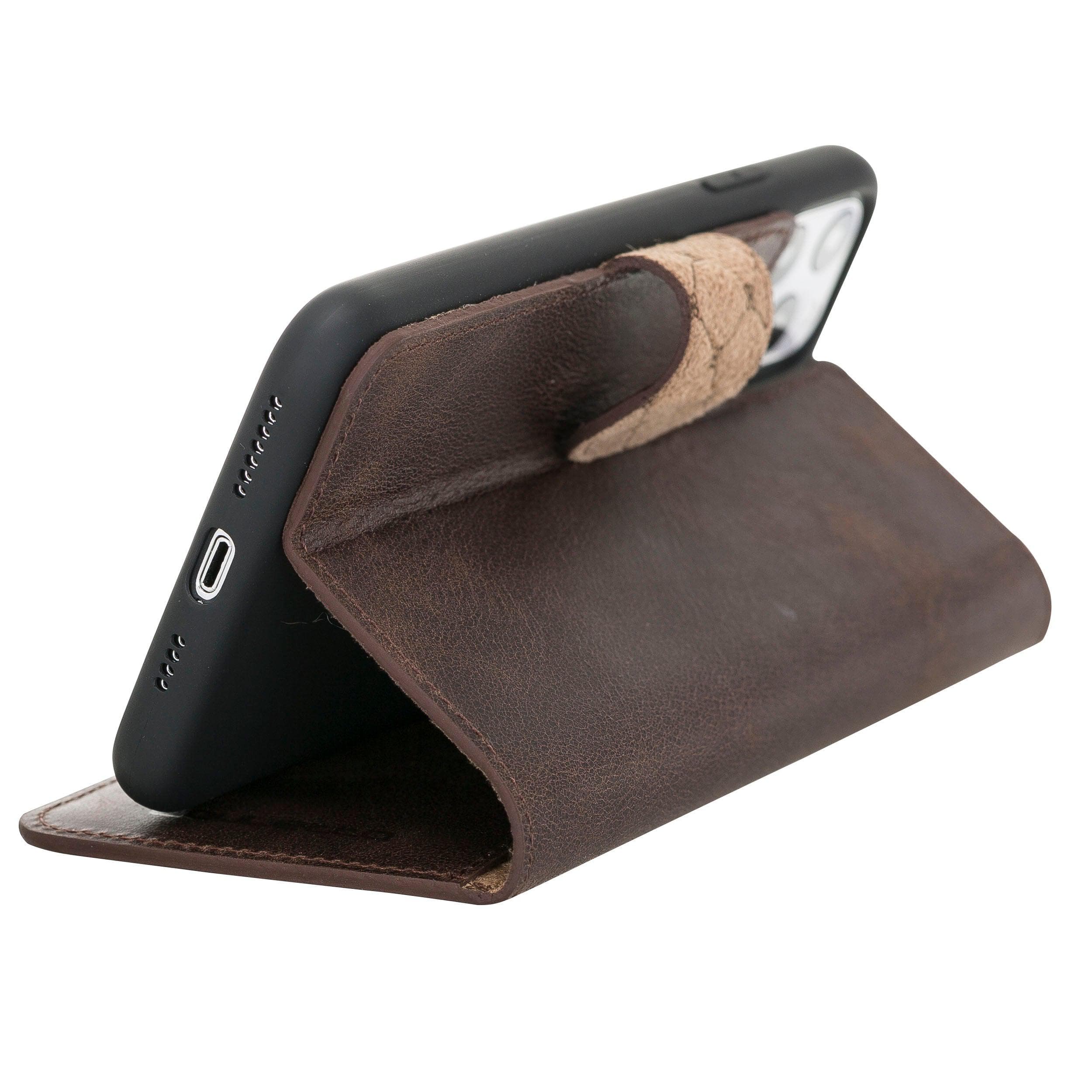 Bouletta Wallet Folio with ID Slot, a brown leather wallet case for Apple iPhone 11, featuring card slots and RFID protection.