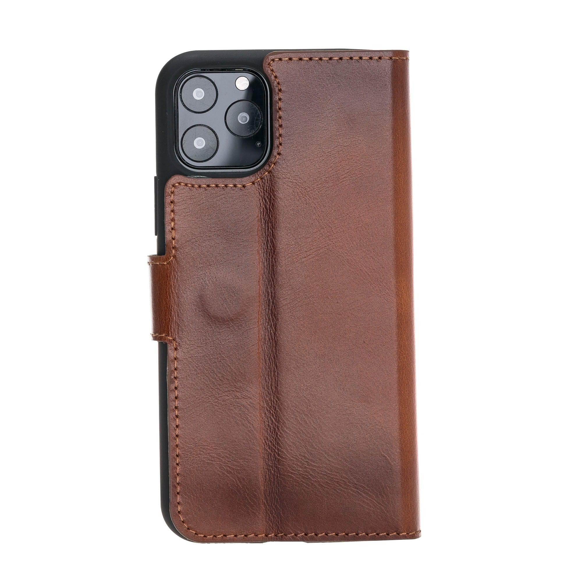 Bouletta Wallet Folio with ID Slot, a brown leather wallet case for Apple iPhone 11, featuring card slots and RFID protection.