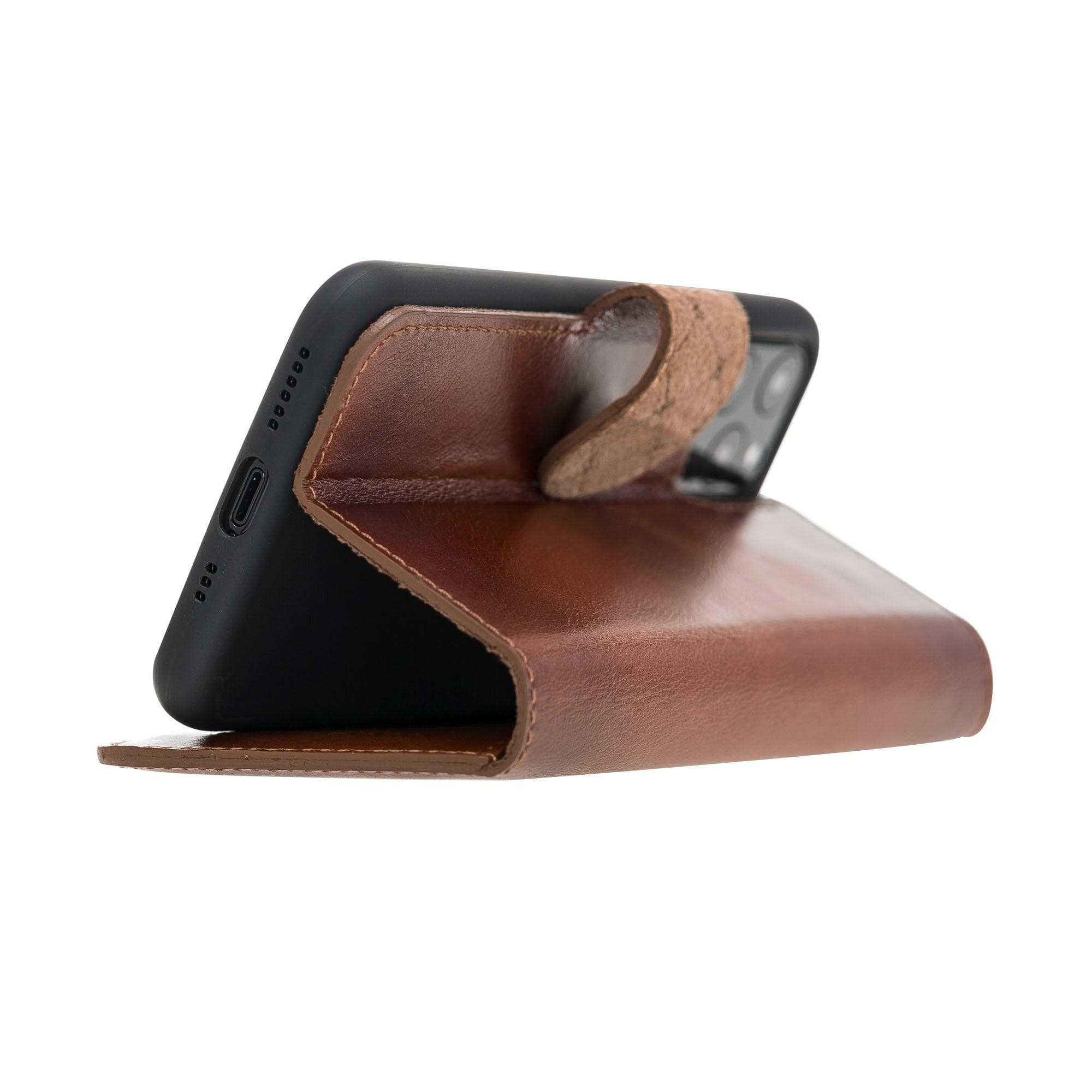 Bouletta Wallet Folio with ID Slot, a brown leather wallet case for Apple iPhone 11, featuring card slots and RFID protection.