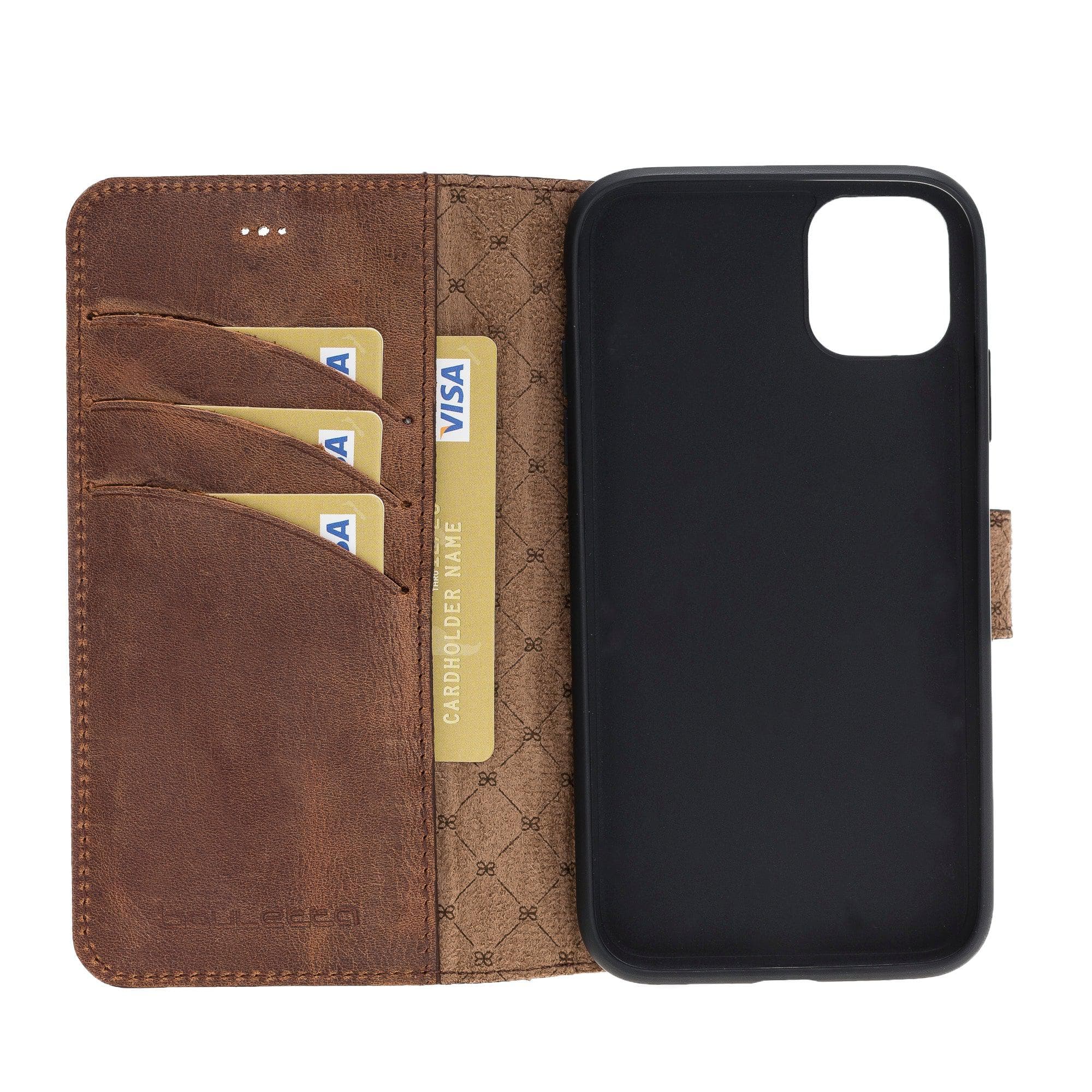 Bouletta Wallet Folio with ID Slot, a brown leather wallet case for Apple iPhone 11, featuring card slots and RFID protection.