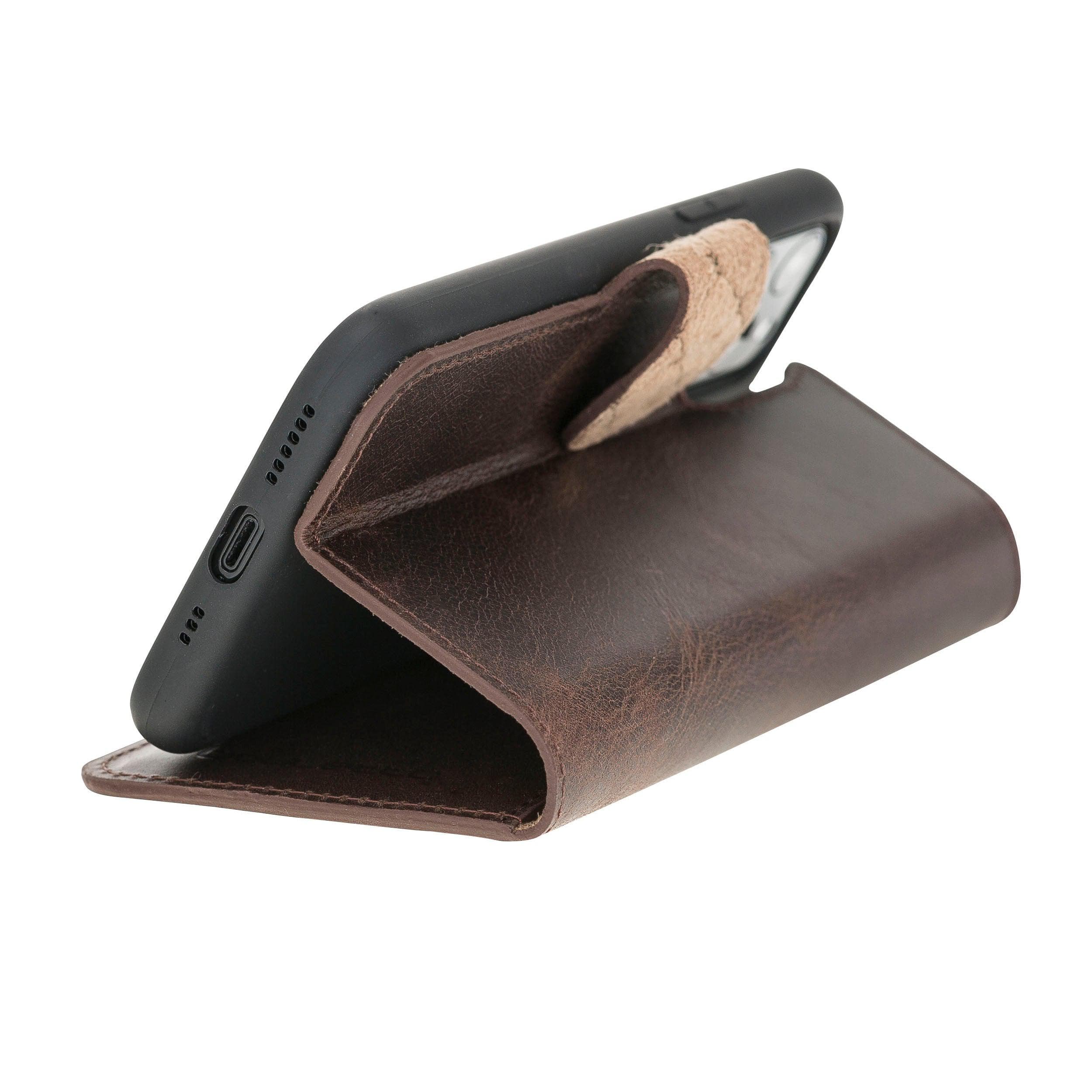 Bouletta Wallet Folio with ID Slot, a brown leather wallet case for Apple iPhone 11, featuring card slots and RFID protection.