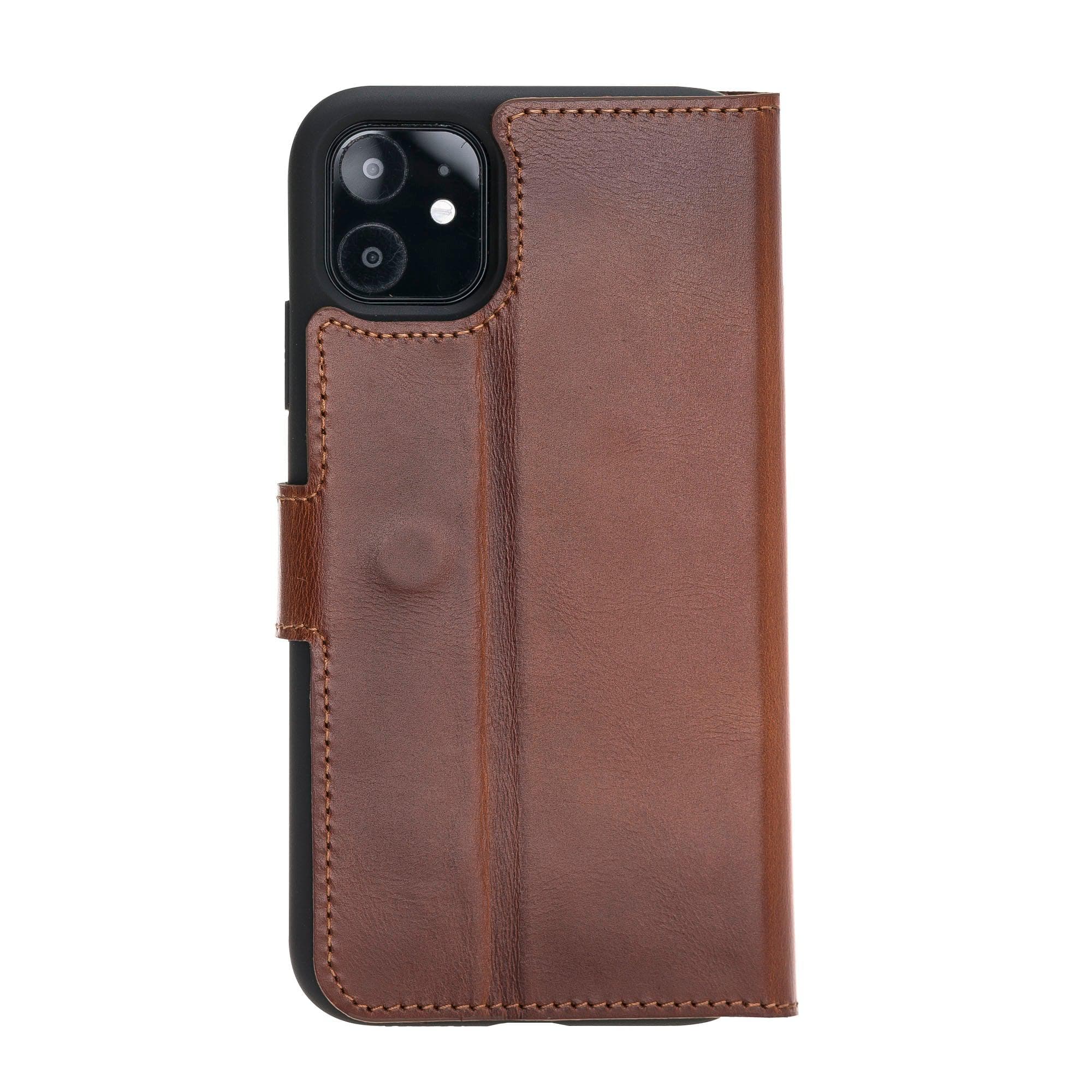 Bouletta Wallet Folio with ID Slot, a brown leather wallet case for Apple iPhone 11, featuring card slots and RFID protection.