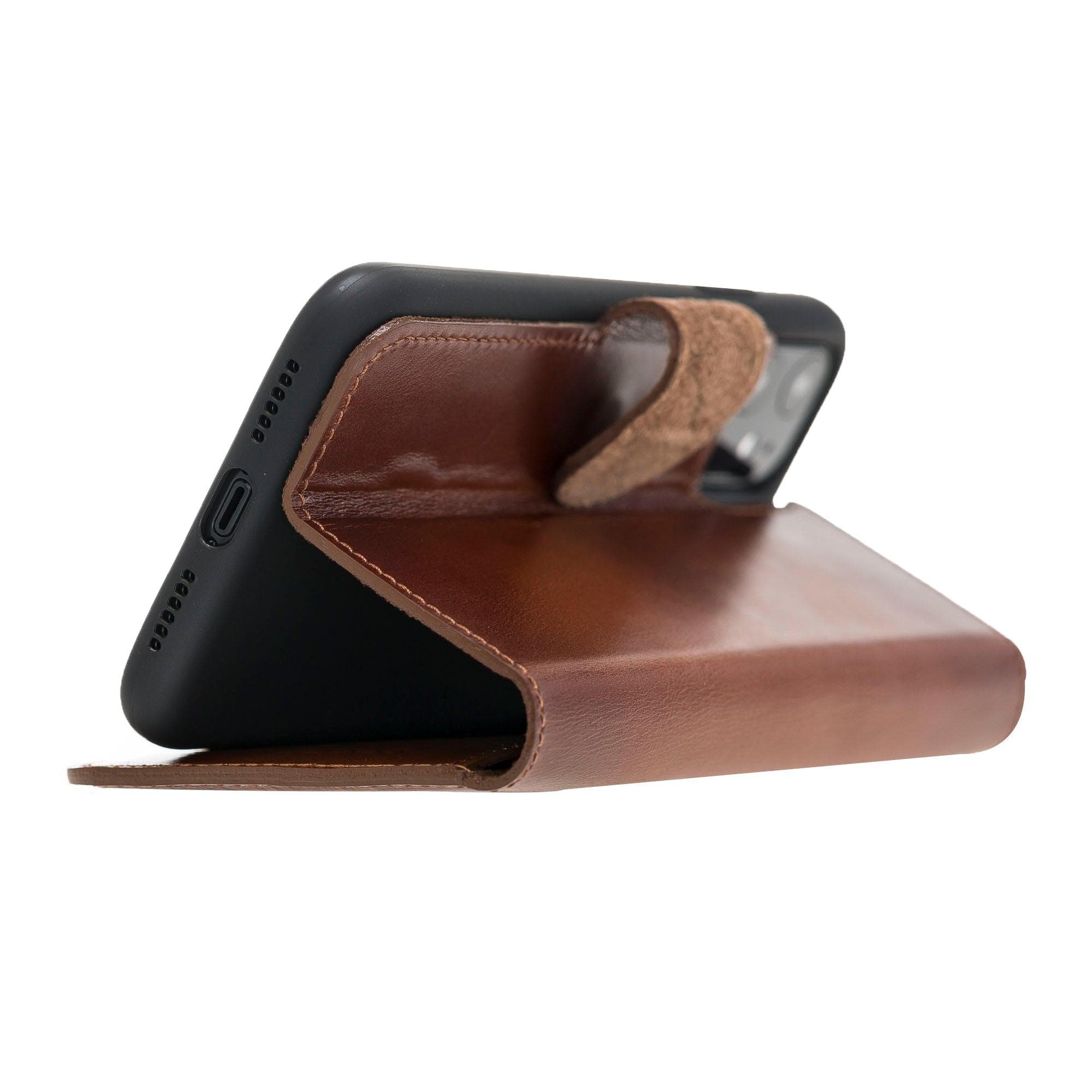 Bouletta Wallet Folio with ID Slot, a brown leather wallet case for Apple iPhone 11, featuring card slots and RFID protection.