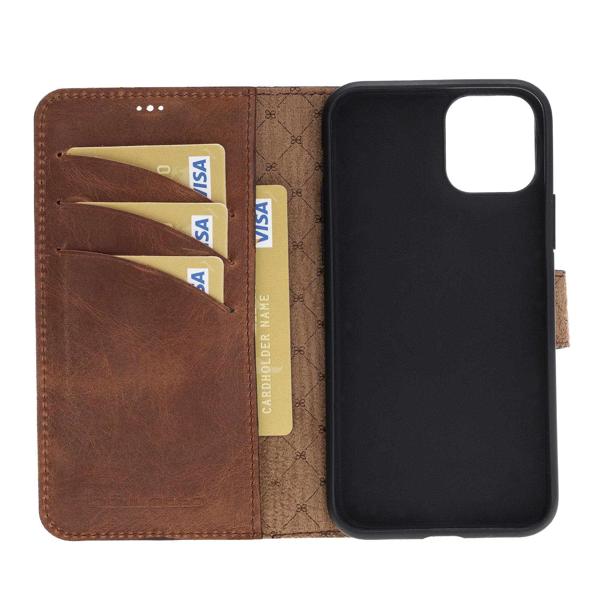 Bouletta Wallet Folio with ID Slot, a brown leather wallet case for Apple iPhone 11, featuring card slots and RFID protection.