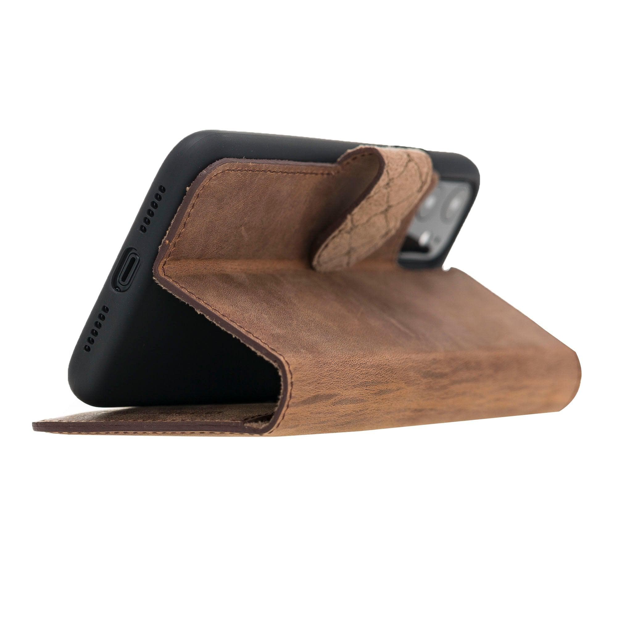 Bouletta Wallet Folio with ID Slot, a brown leather wallet case for Apple iPhone 11, featuring card slots and RFID protection.