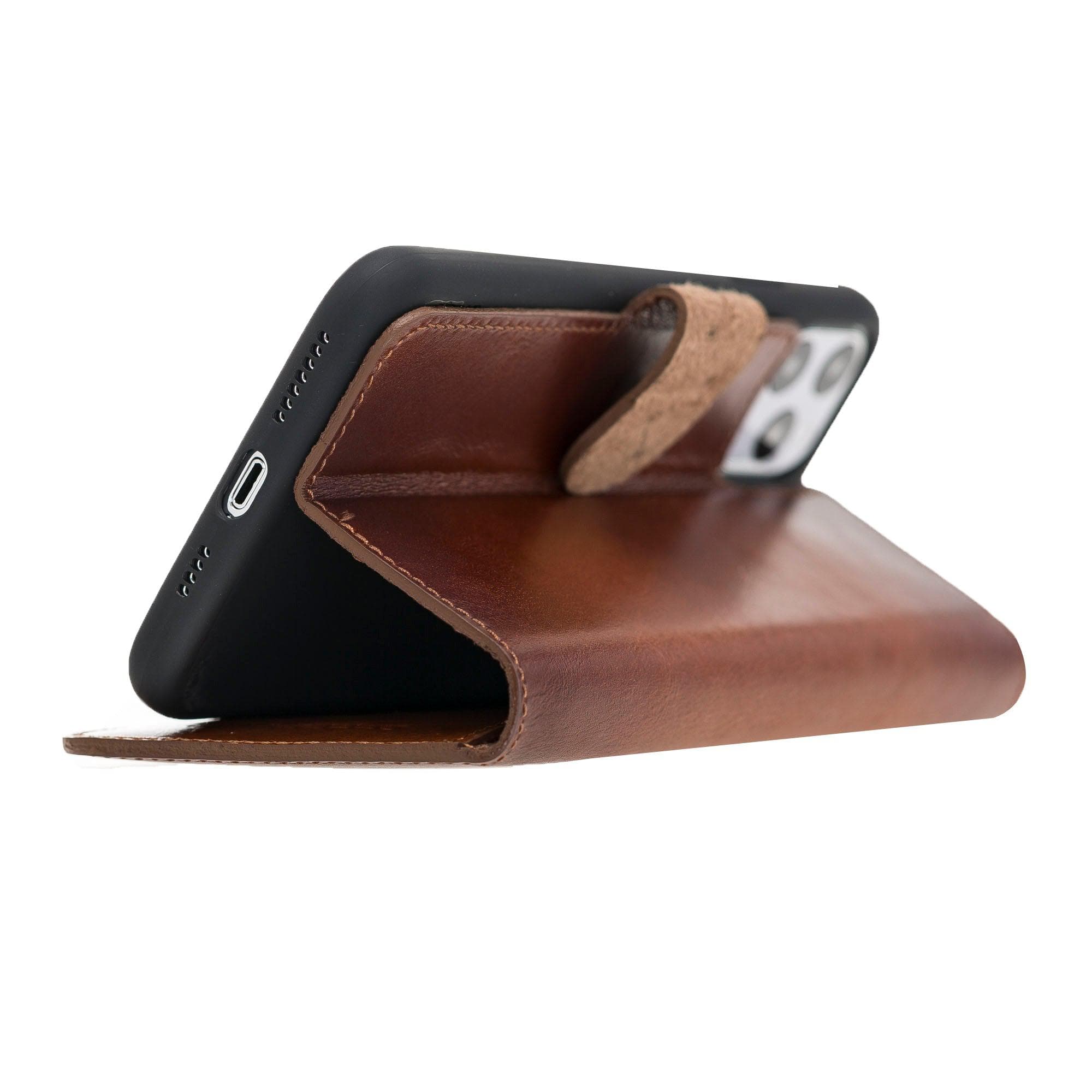 Bouletta Wallet Folio with ID Slot, a brown leather wallet case for Apple iPhone 11, featuring card slots and RFID protection.