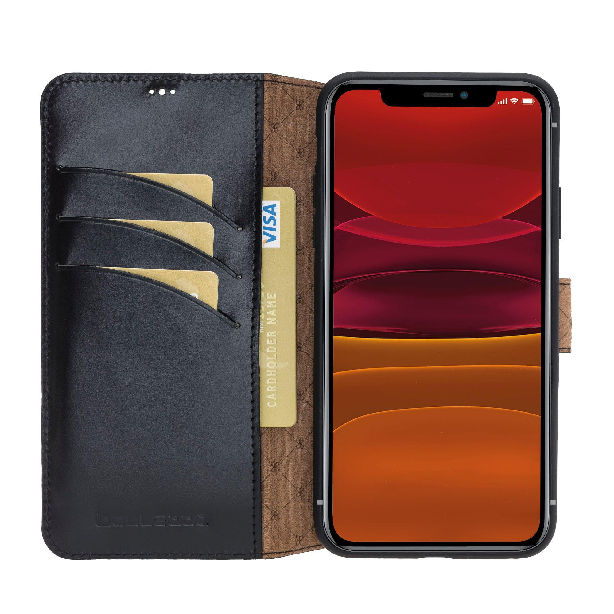 Bouletta Wallet Folio with ID Slot, a brown leather wallet case for Apple iPhone 11, featuring card slots and RFID protection.