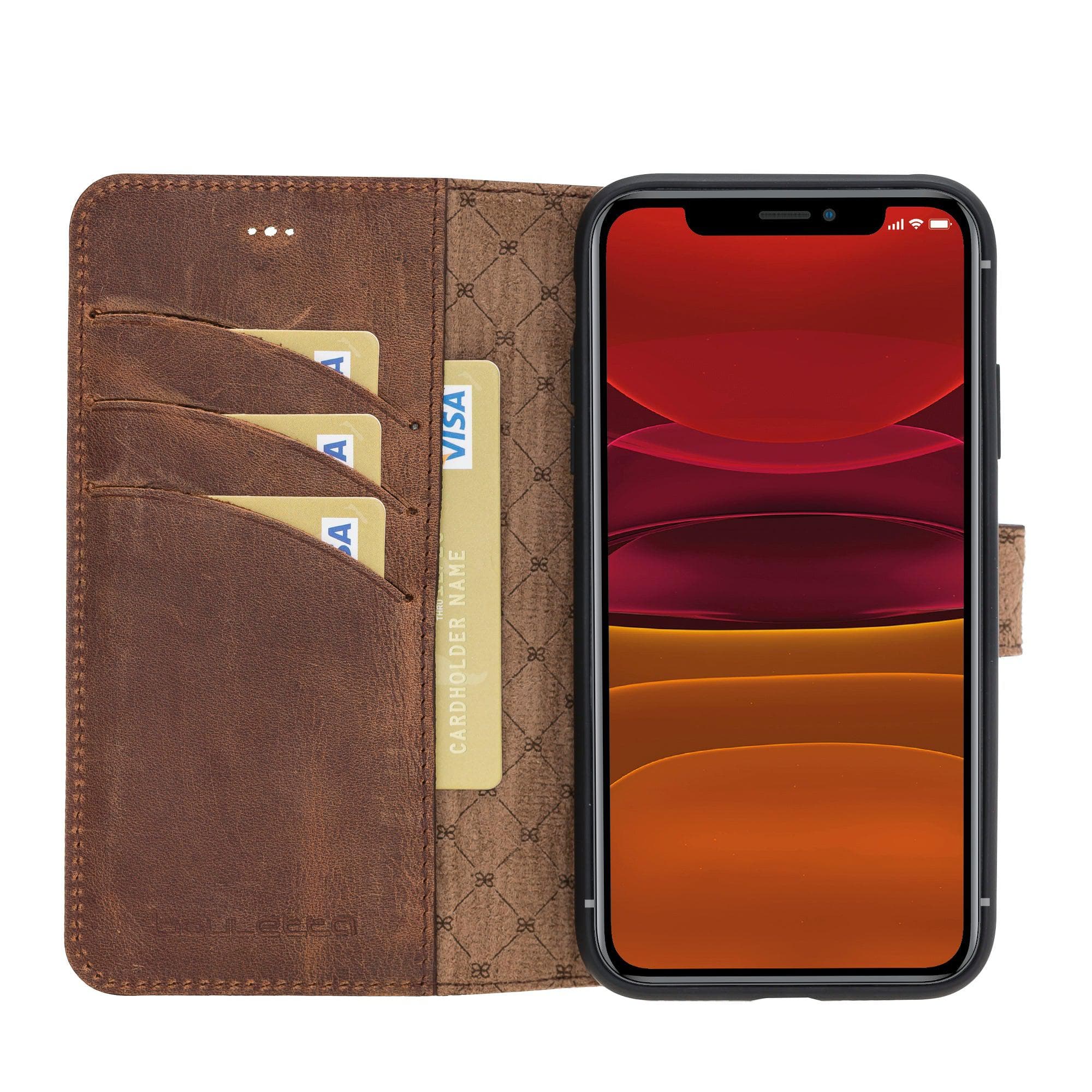 Bouletta Wallet Folio with ID Slot, a brown leather wallet case for Apple iPhone 11, featuring card slots and RFID protection.