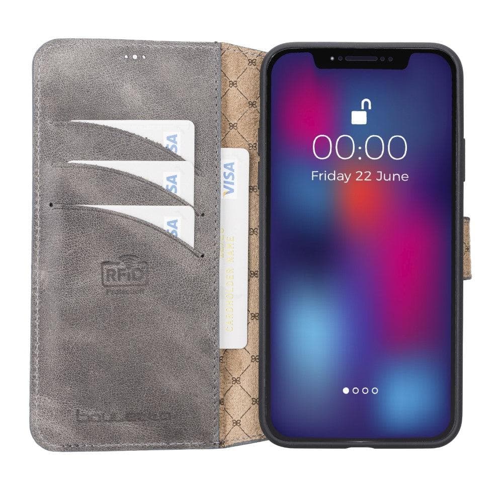 Bouletta Wallet Folio with ID Slot, a brown leather wallet case for Apple iPhone 11, featuring card slots and RFID protection.