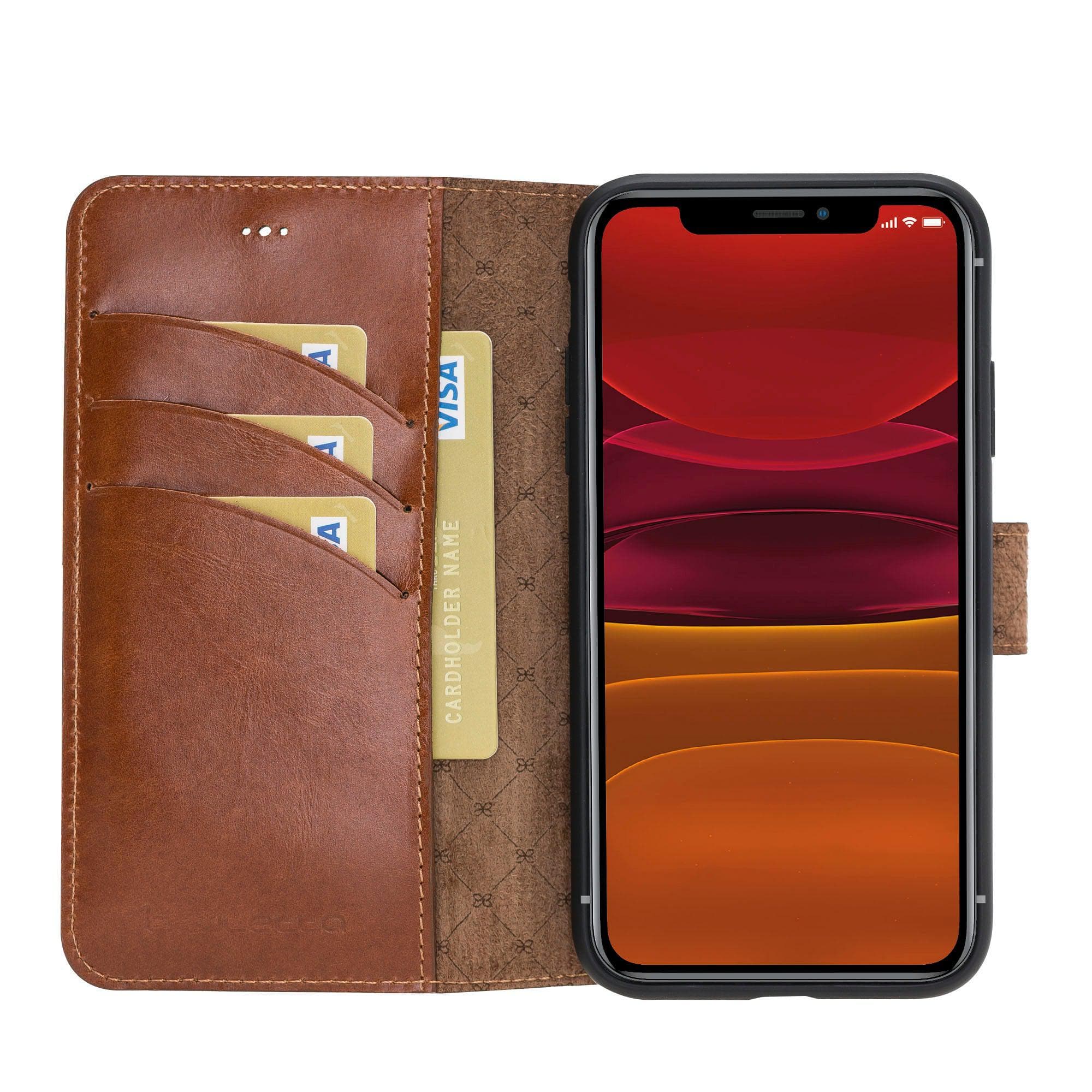 Bouletta Wallet Folio with ID Slot, a brown leather wallet case for Apple iPhone 11, featuring card slots and RFID protection.