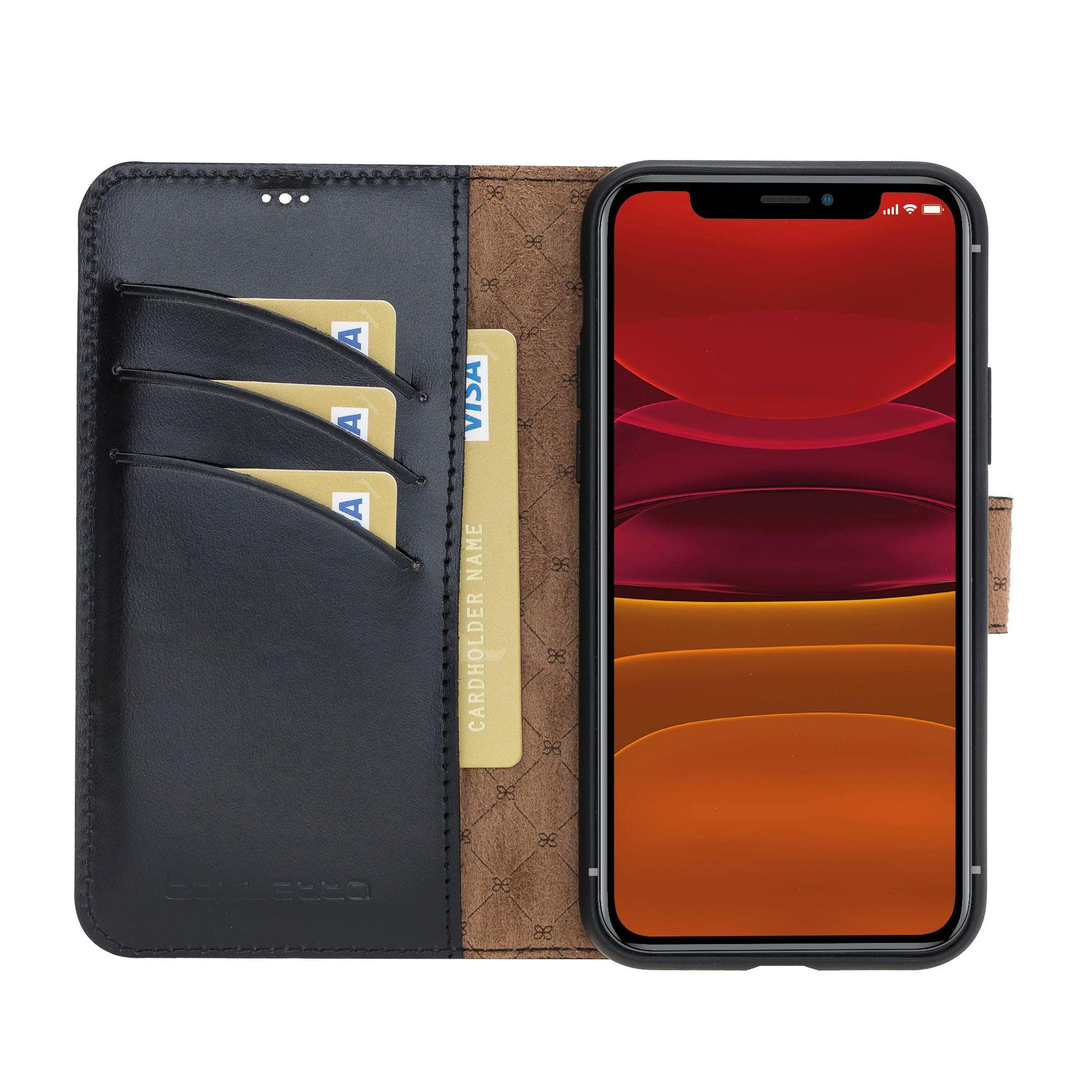 Bouletta Wallet Folio with ID Slot, a brown leather wallet case for Apple iPhone 11, featuring card slots and RFID protection.