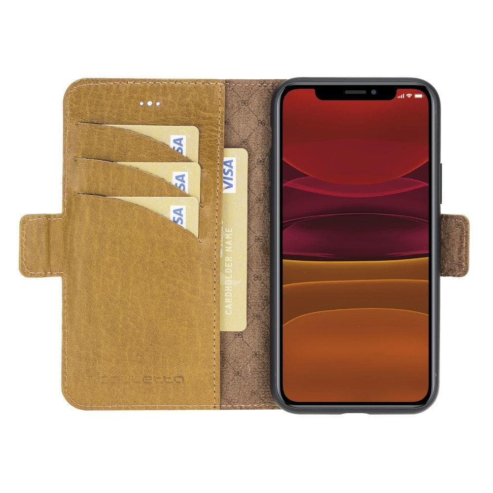 Bouletta Wallet Folio with ID Slot, a brown leather wallet case for Apple iPhone 11, featuring card slots and RFID protection.