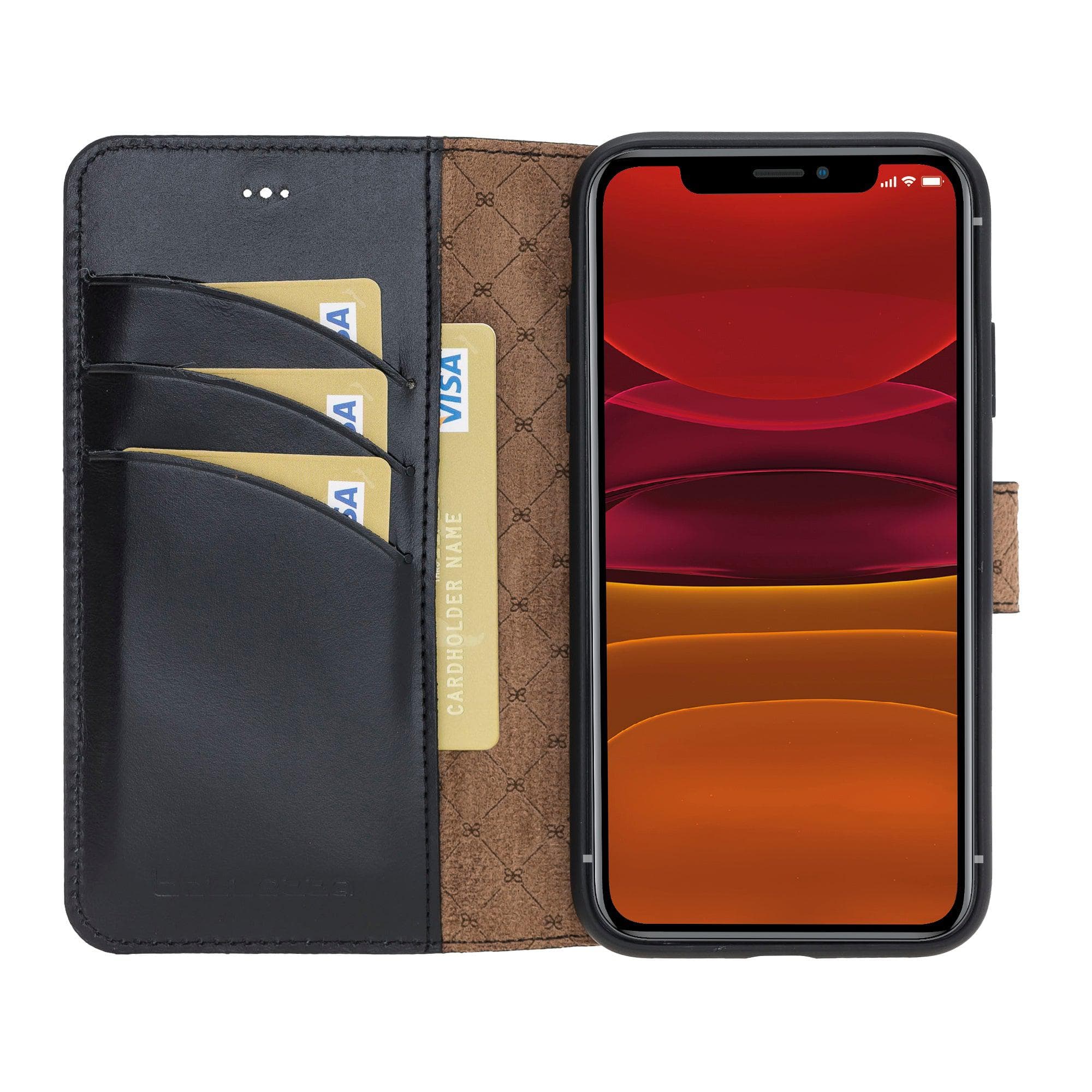 Bouletta Wallet Folio with ID Slot, a brown leather wallet case for Apple iPhone 11, featuring card slots and RFID protection.