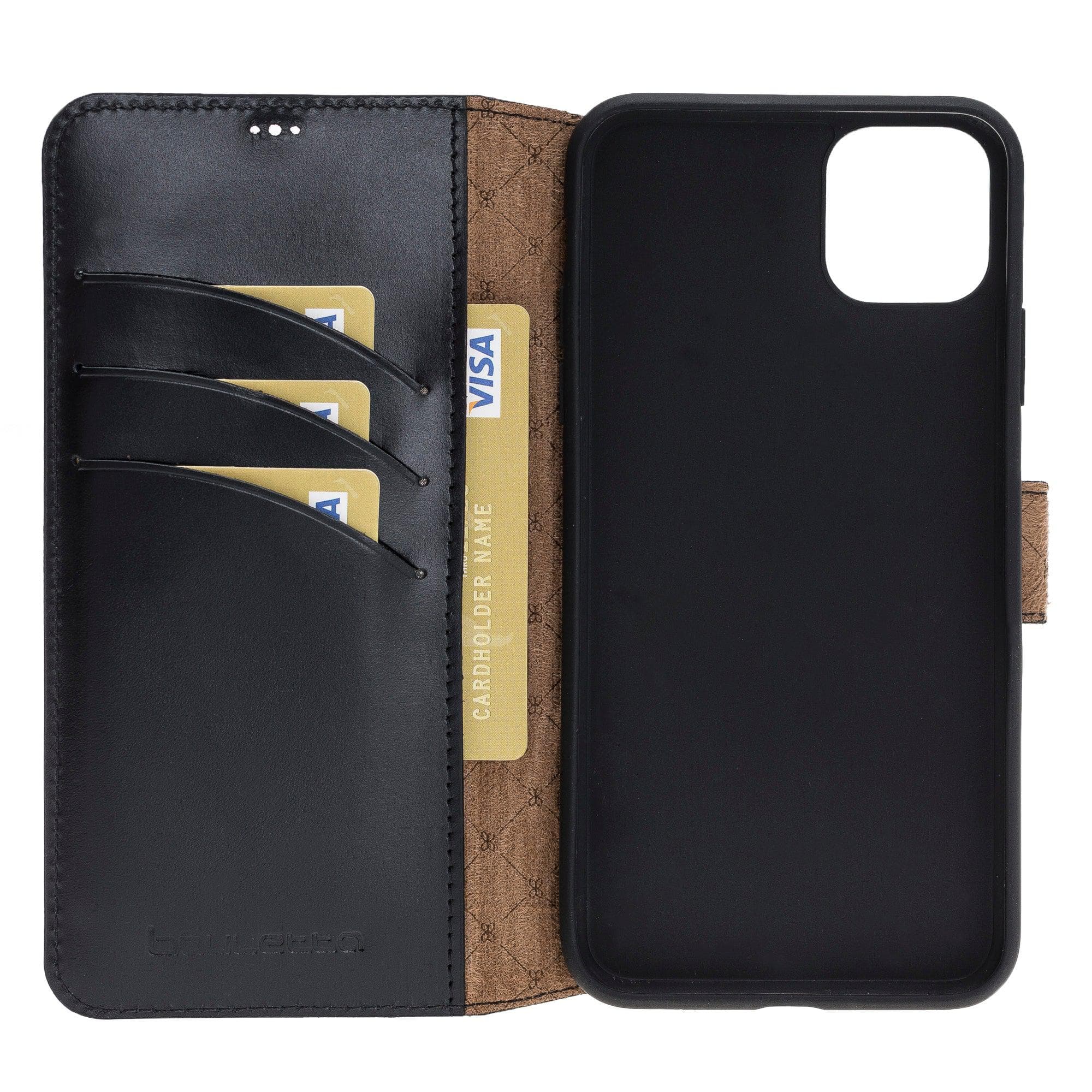 Bouletta Wallet Folio with ID Slot, a brown leather wallet case for Apple iPhone 11, featuring card slots and RFID protection.