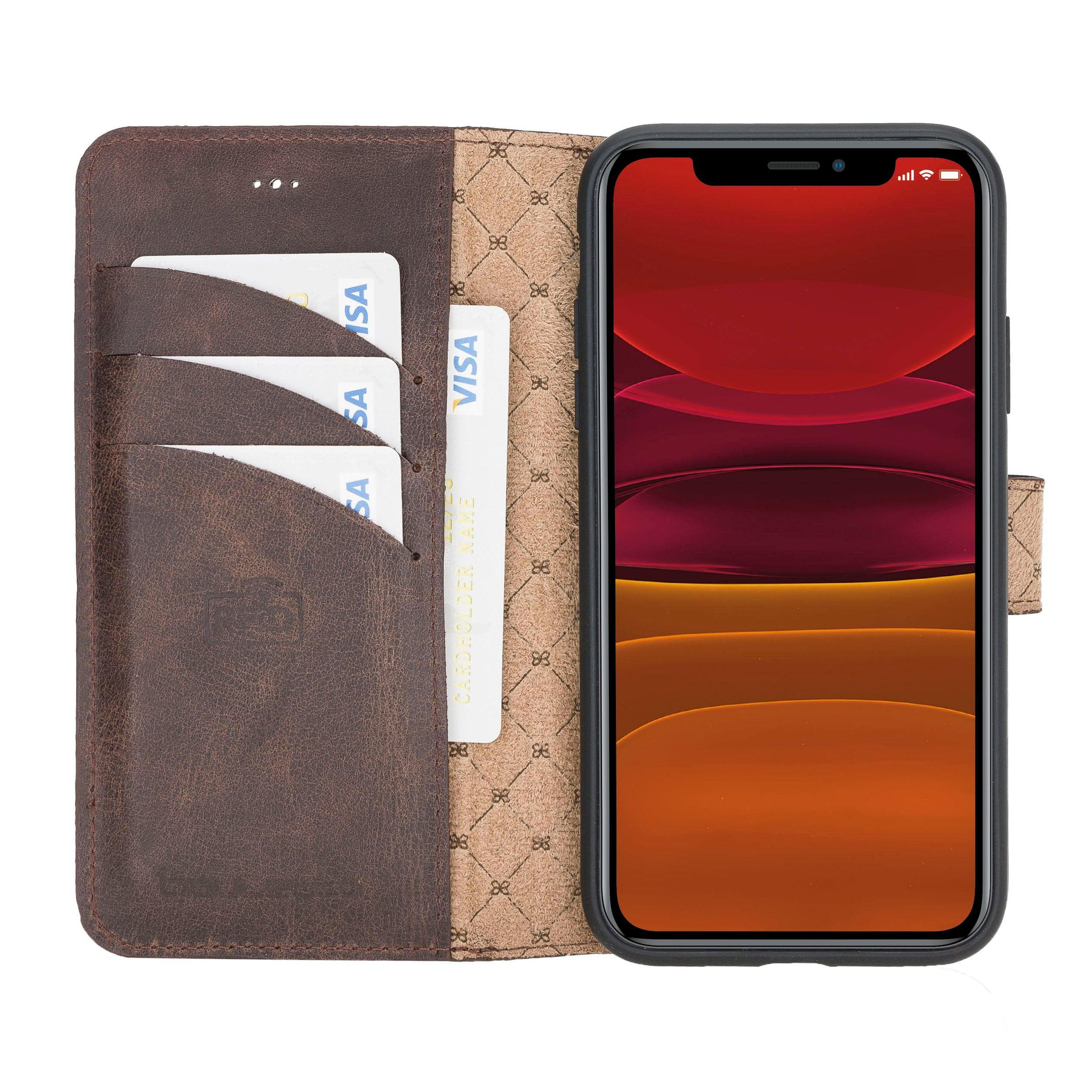 Bouletta Wallet Folio with ID Slot, a brown leather wallet case for Apple iPhone 11, featuring card slots and RFID protection.