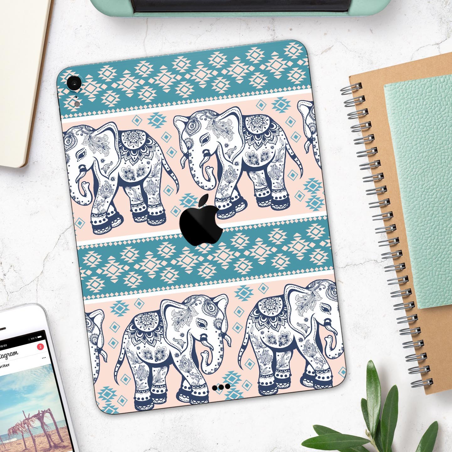 Walking Sacred Elephant Pattern skin decal for Apple devices, showcasing intricate elephant design on a premium 3M material.