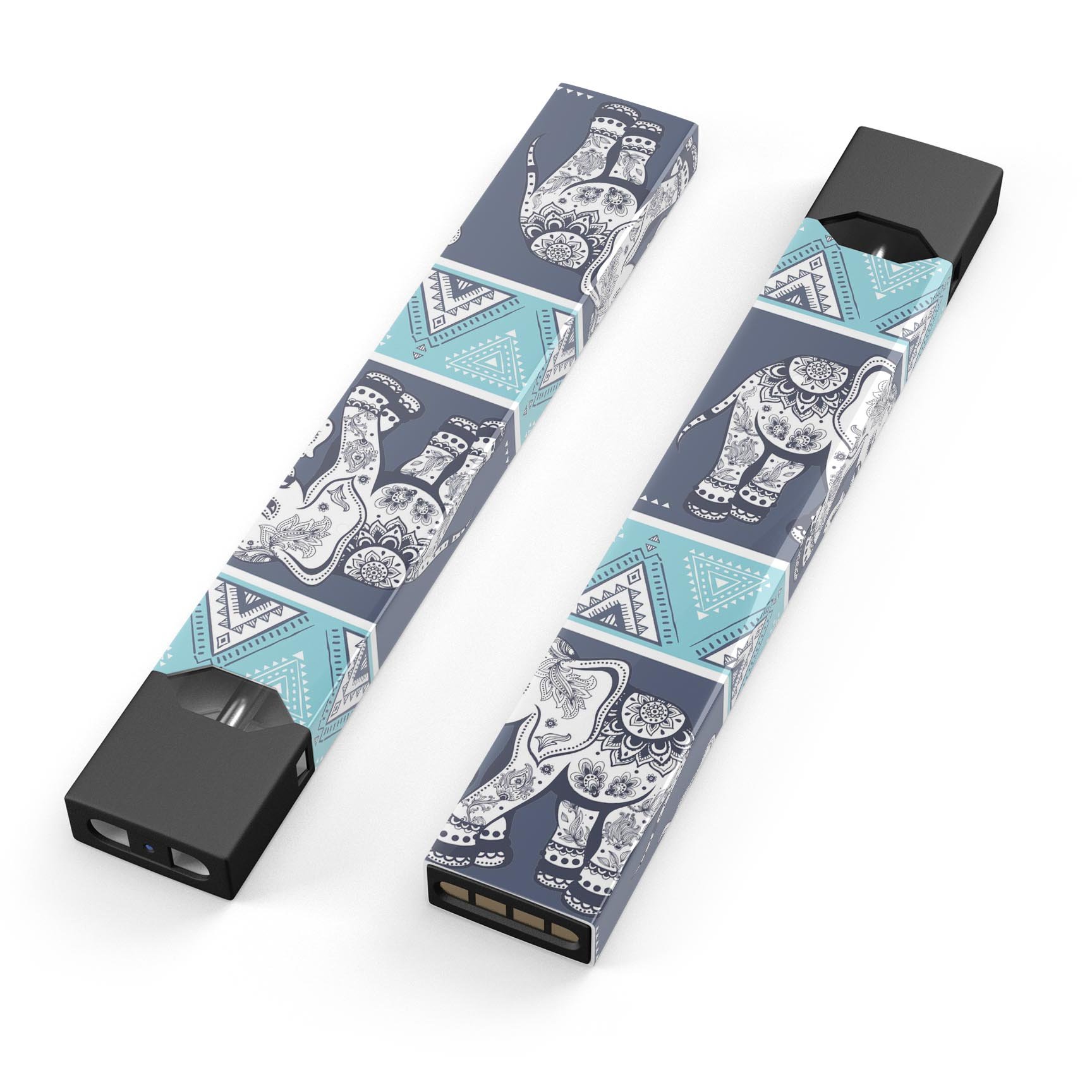 Walking Sacred Elephant Pattern skin-wrap for JUUL device, showcasing vibrant design and premium quality.