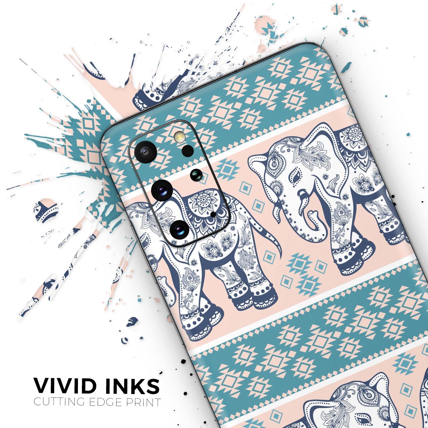 Walking Sacred Elephant Pattern V2 skin for Samsung Galaxy, showcasing vibrant colors and intricate design on a sleek device.