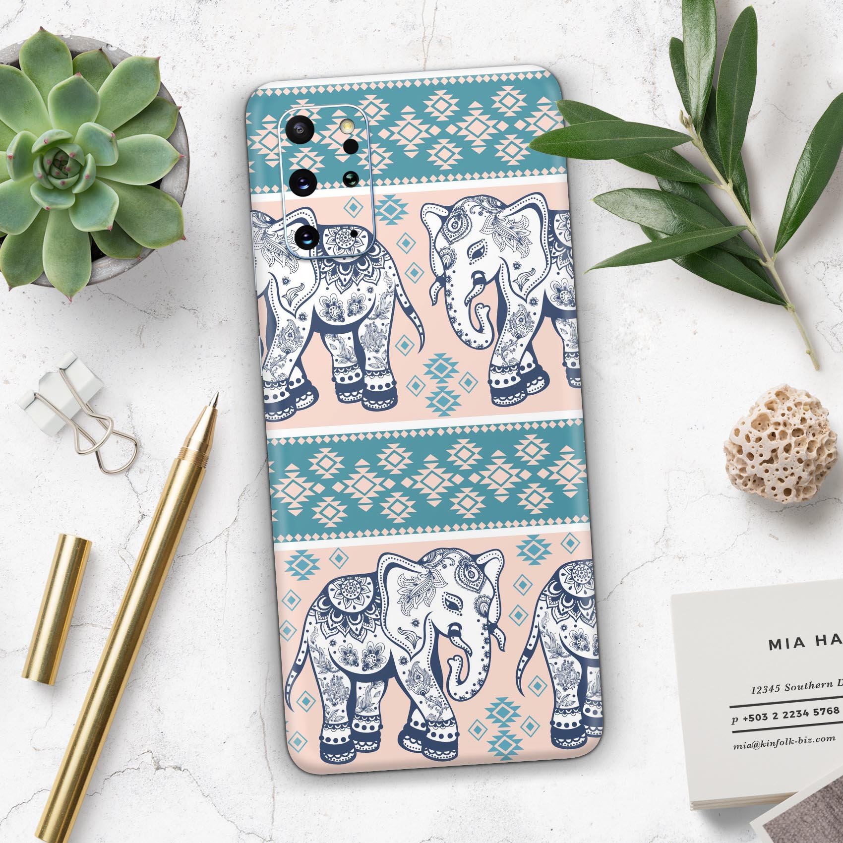 Walking Sacred Elephant Pattern V2 skin for Samsung Galaxy, showcasing vibrant colors and intricate design on a sleek device.