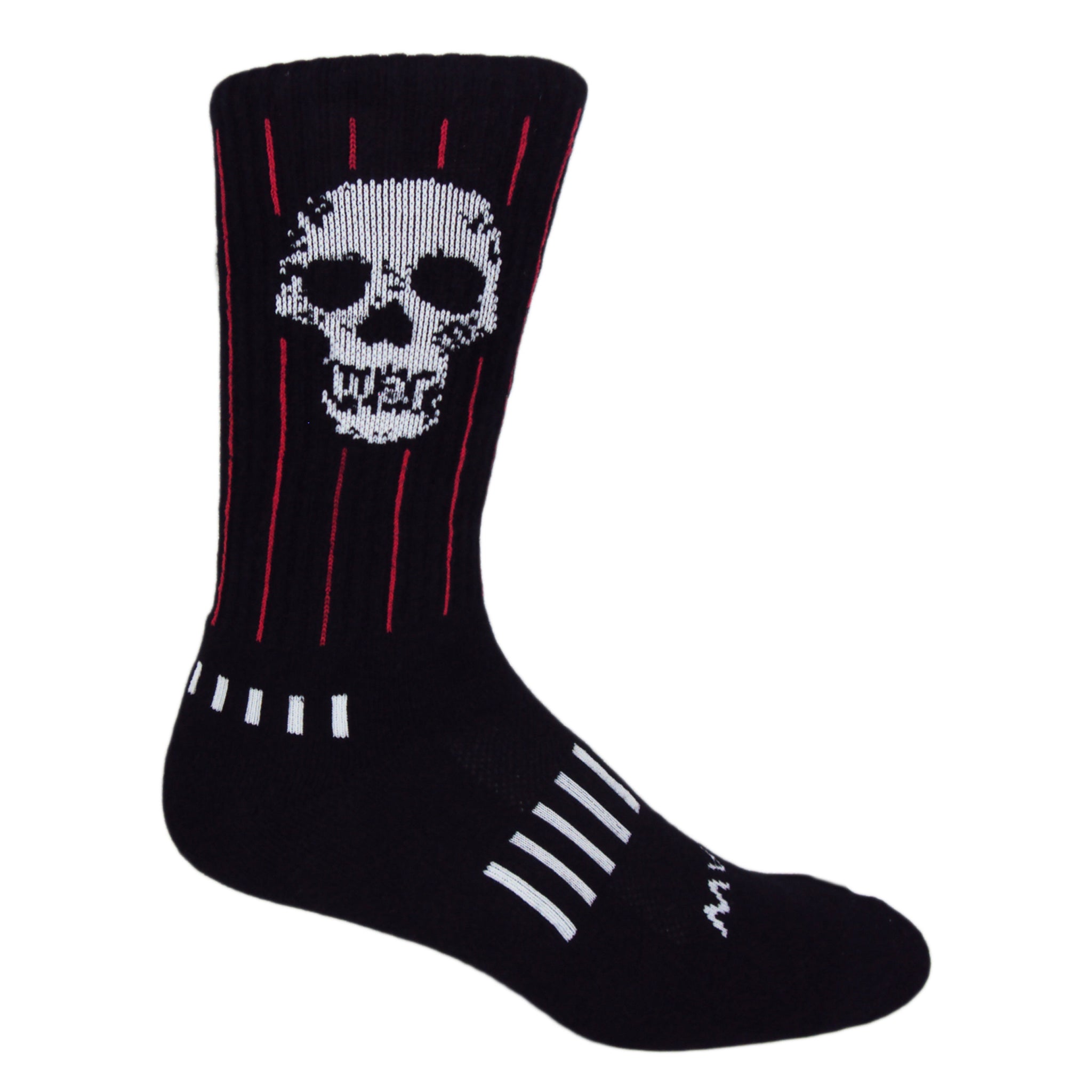 War Skull Crew Socks featuring a skull design with red pinstripes, perfect for workouts and edgy style.