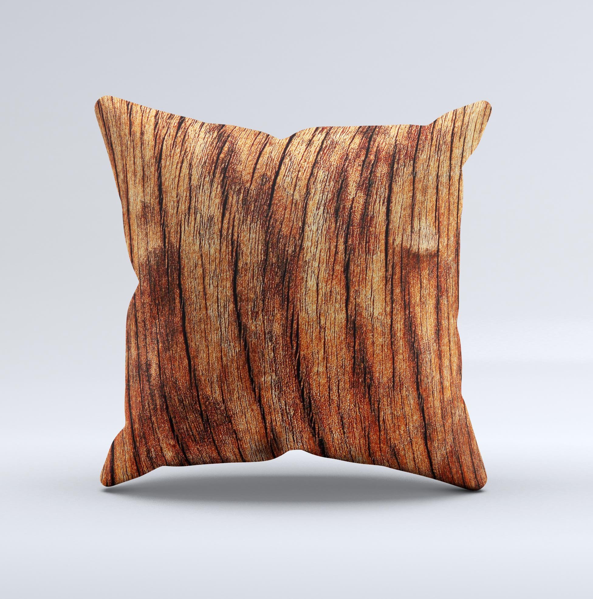 Warped Wood Ink-Fuzed Decorative Throw Pillow showcasing unique handcrafted design with high-quality fabric and filling.