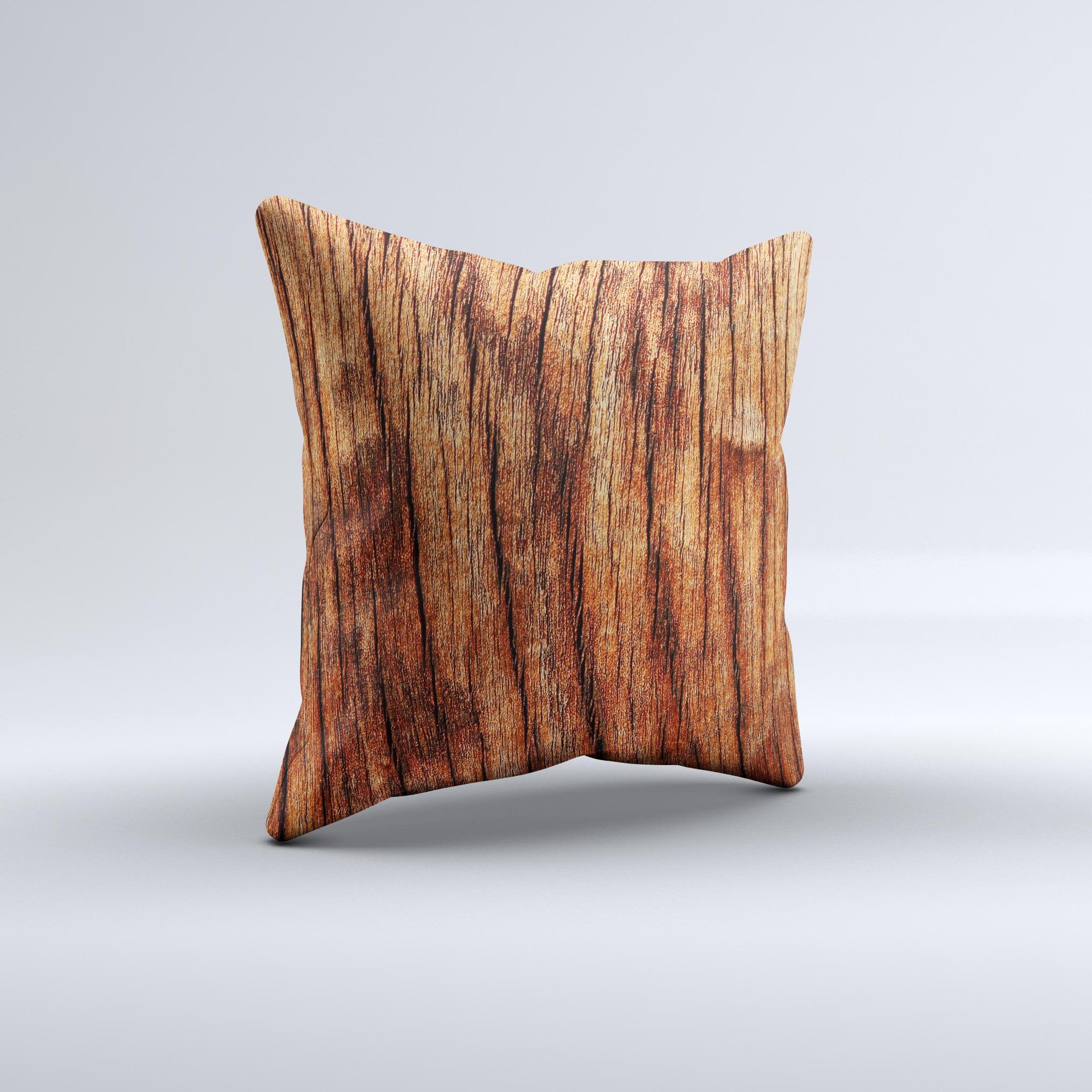 Warped Wood Ink-Fuzed Decorative Throw Pillow showcasing unique handcrafted design with high-quality fabric and filling.