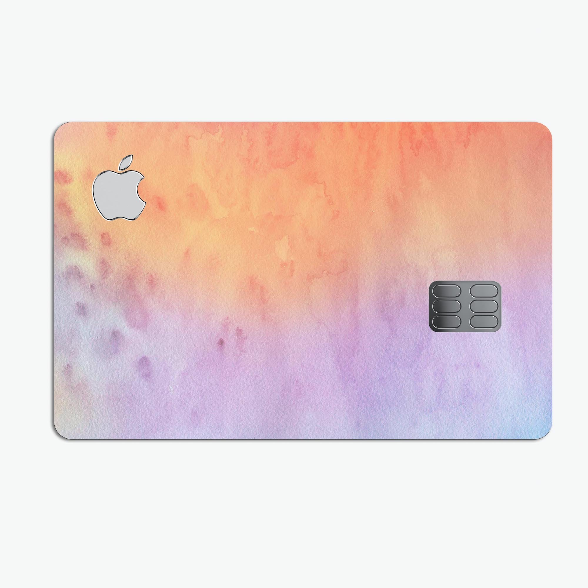 Washed 42 Absorbed Watercolor Texture decal applied on an Apple Card, showcasing its vibrant colors and protective features.