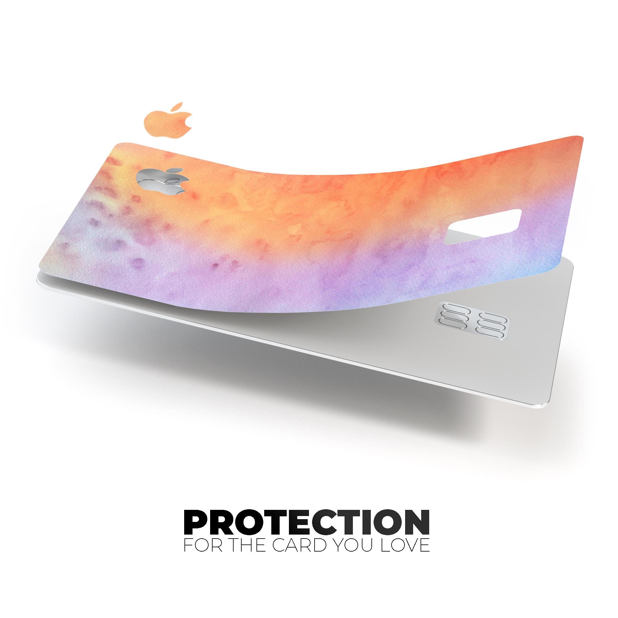 Washed 42 Absorbed Watercolor Texture decal applied on an Apple Card, showcasing its vibrant colors and protective features.