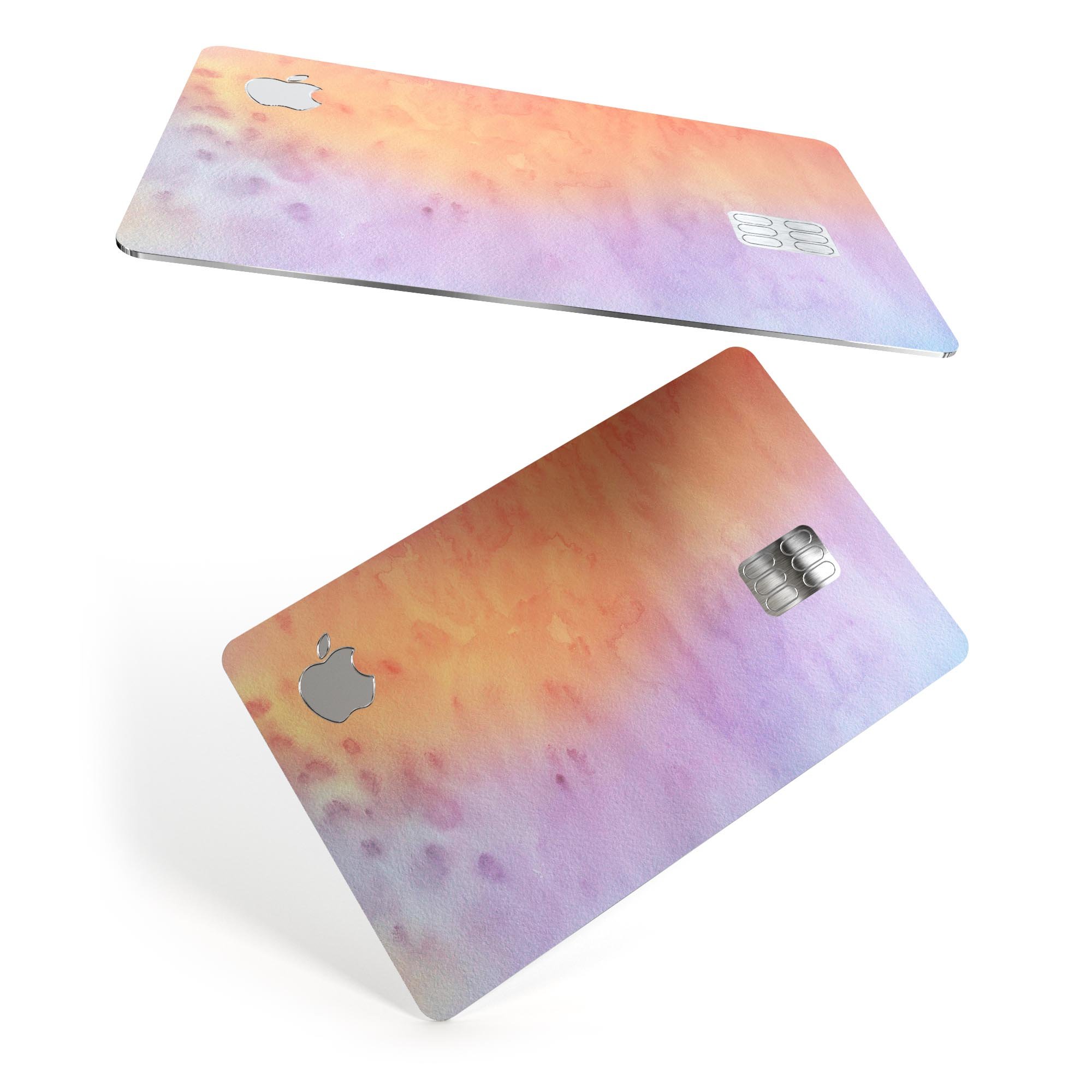 Washed 42 Absorbed Watercolor Texture decal applied on an Apple Card, showcasing its vibrant colors and protective features.