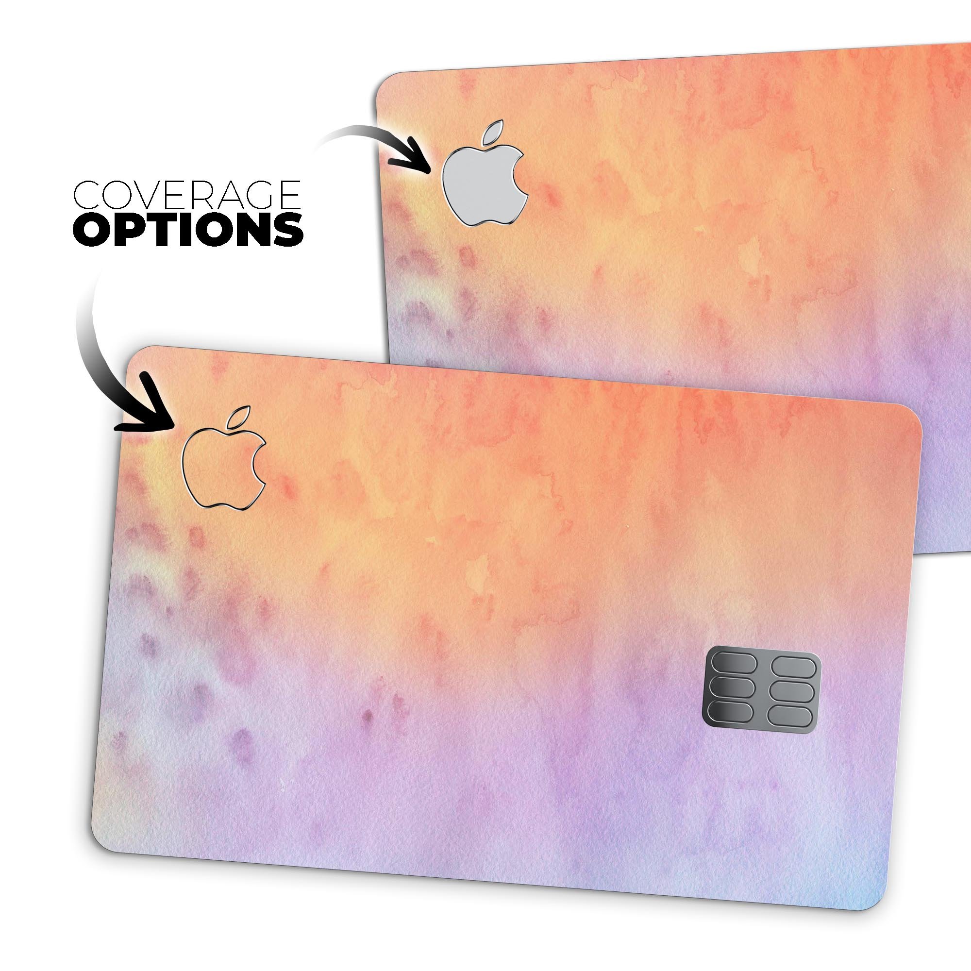 Washed 42 Absorbed Watercolor Texture decal applied on an Apple Card, showcasing its vibrant colors and protective features.